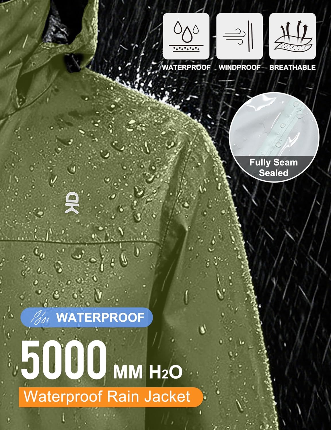 Little Donkey Andy Men's Waterproof Rain Jacket Outdoor Raincoat for Hiking