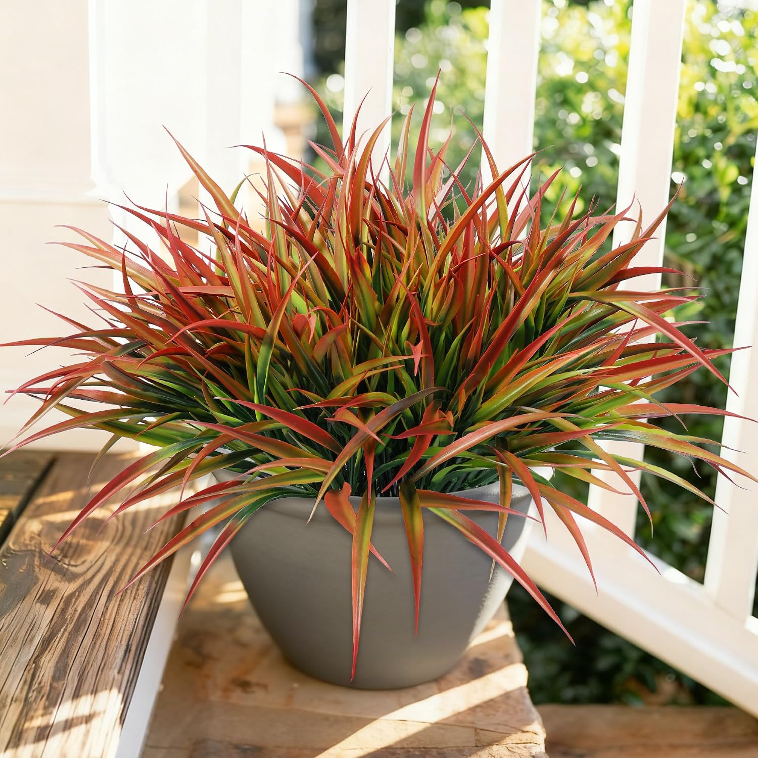 Ivydale 12Pcs Fake Plants Outdoor Artificial Plastic Grass Fall Decoration UV Resistant Faux Greenery Stems Bushes Outside Fake Plants for Planters Patio Porch Window Box Pathway Garden Home Decor