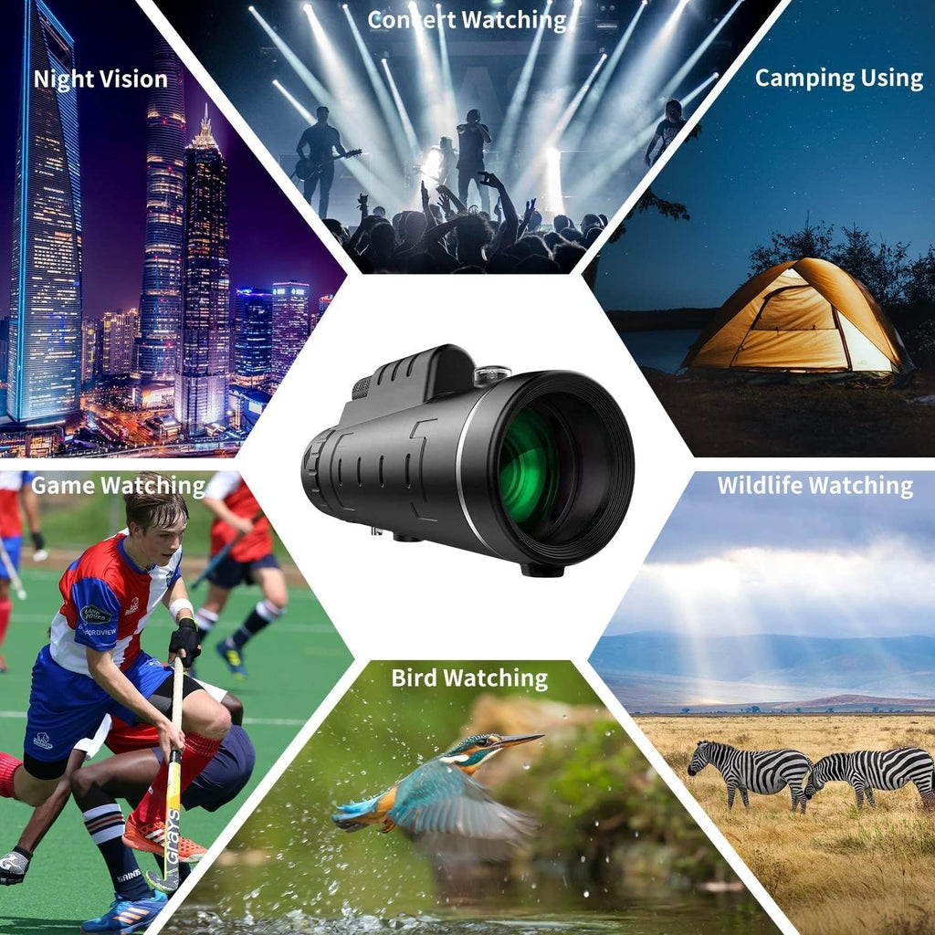 80X100 High Power Monocular Telescope for Adults, with Smartphone Adapter & Tripod, BAK4 Prism & FMC Lens, Waterproof Monocular for Bird Watching, Concert, Hunting, Camping & Travel