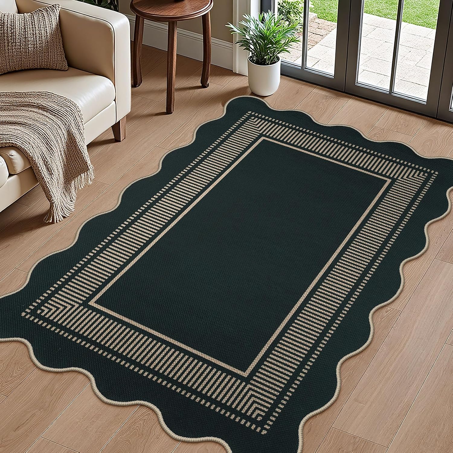 Modern Easy Jute 3x5 Outdoor Patio Rug, Black Washable Rugs for Entryway Indoor Kitchen Rugs, Farmhouse Neutral Non Slip Carpet for Living Room Backyard