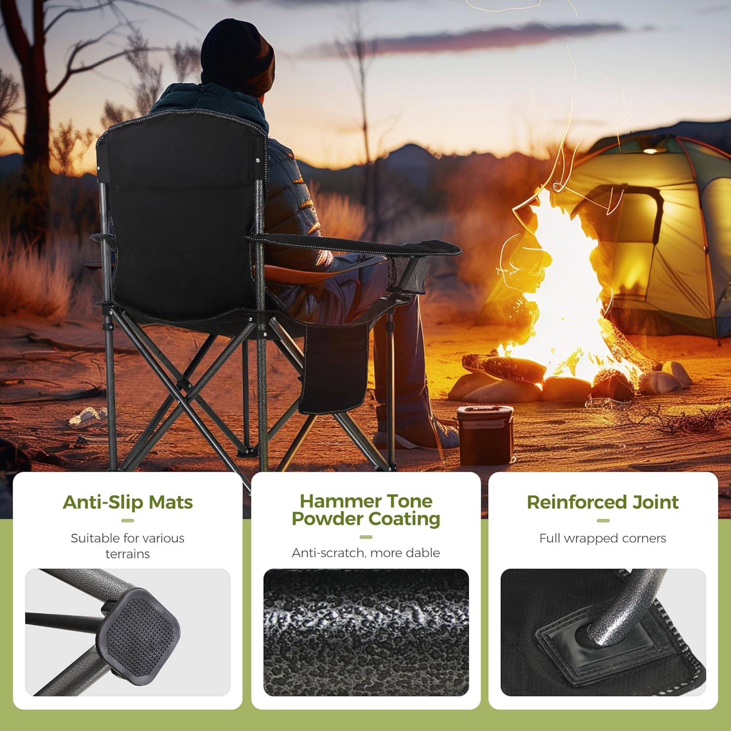 ALPHA CAMP Oversized Fully Padded Camping Chairs with Lumbar Support,1PC