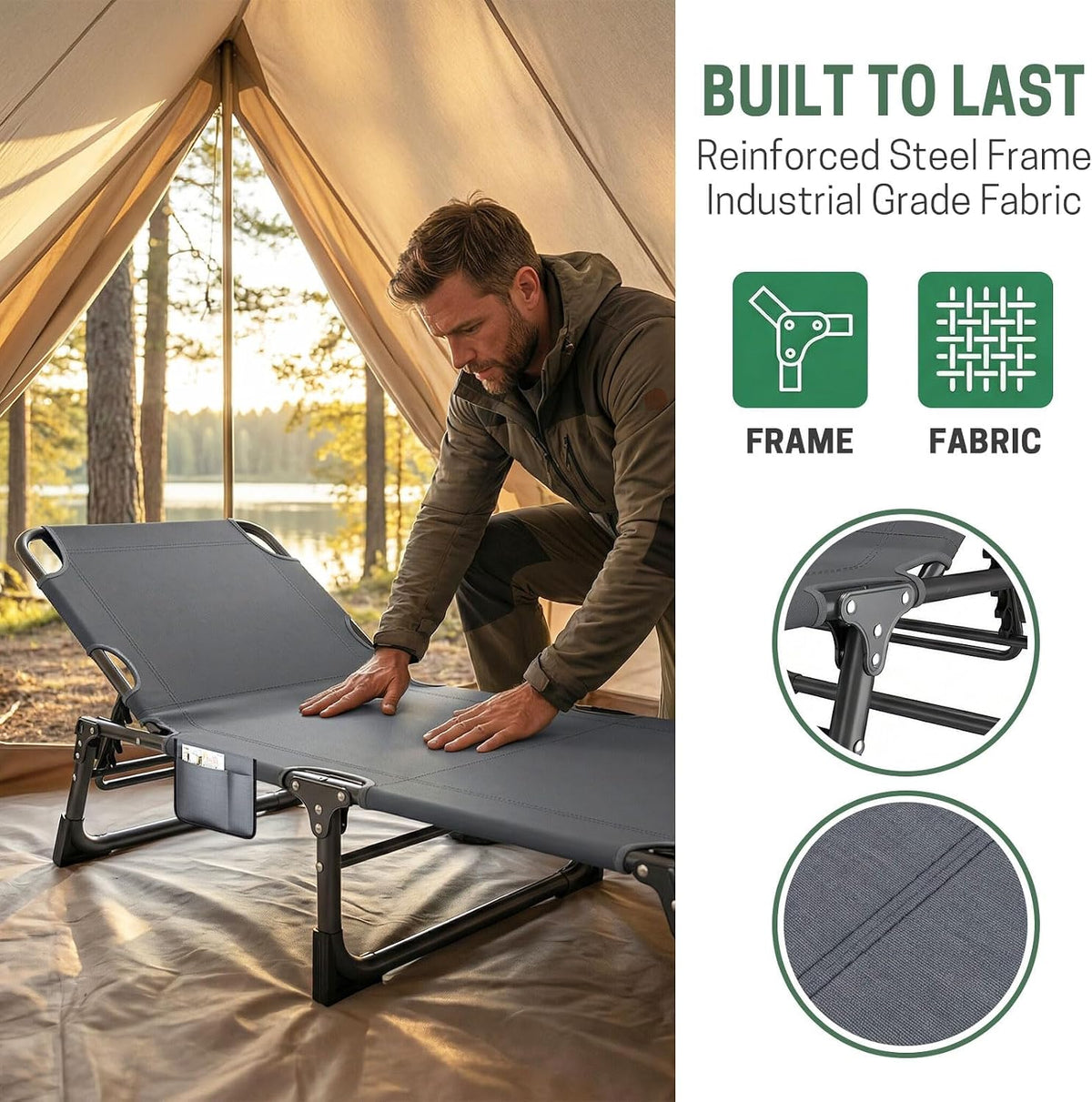 Mopaicot Folding Camping Cot for Adults, Lounge Chair with Pad and Pillow