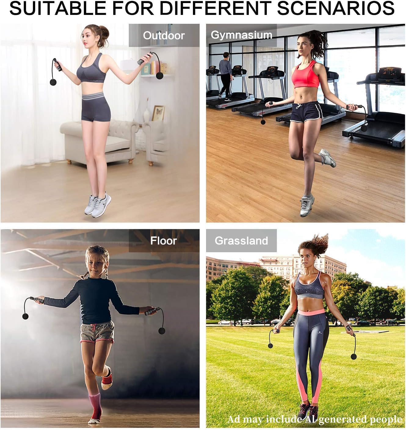 Jump Rope, Training Ropeless Skipping Rope for Fitness, Adjustable Weighted Cordless Jump Rope for Men and Women