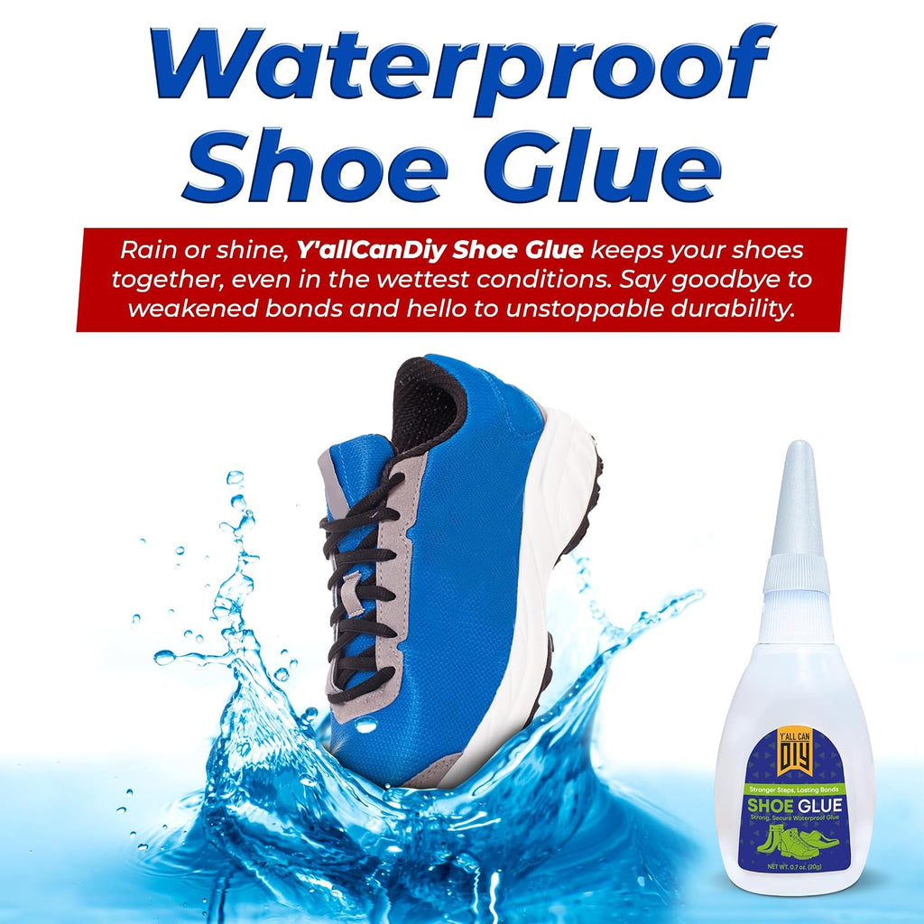 Y’allCanDiy Super Glue for Shoe. 2 Pk x .7 Oz. (20g) Heavy Duty Shoe Adhesive for Shoe Sole Repair and Applicable as Waterproof Boot Shoe Repair Glue. Cyanoacrylate Based CA Glue for Rubber Soles
