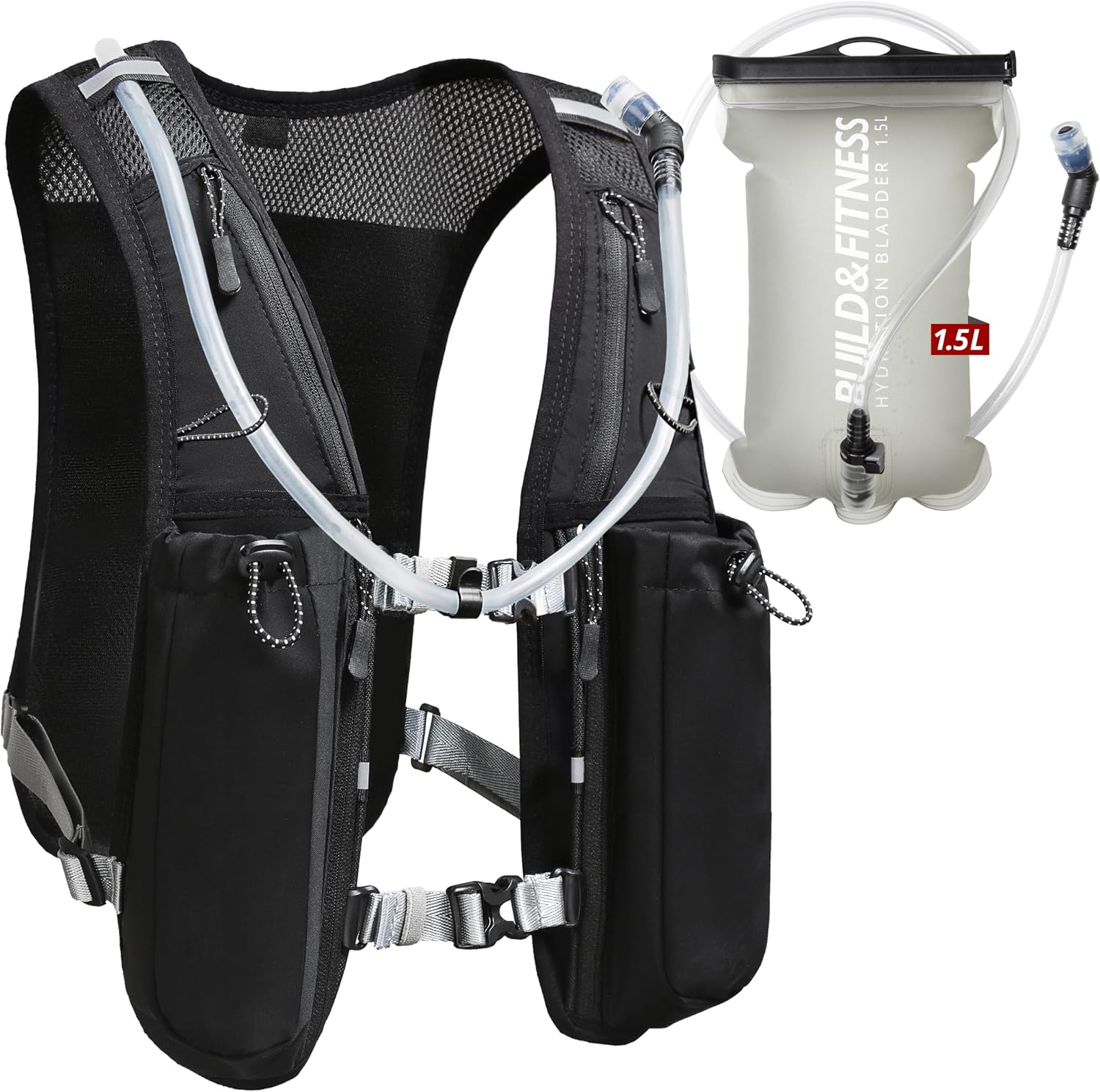 Running Hydration Vest for Women and Men. Reflective, 8 Pocket, Quick Dry, Water-Resistant, Breathable, Adjustable Backpack for Runs, Hiking, Cycling, Trails, Marathons