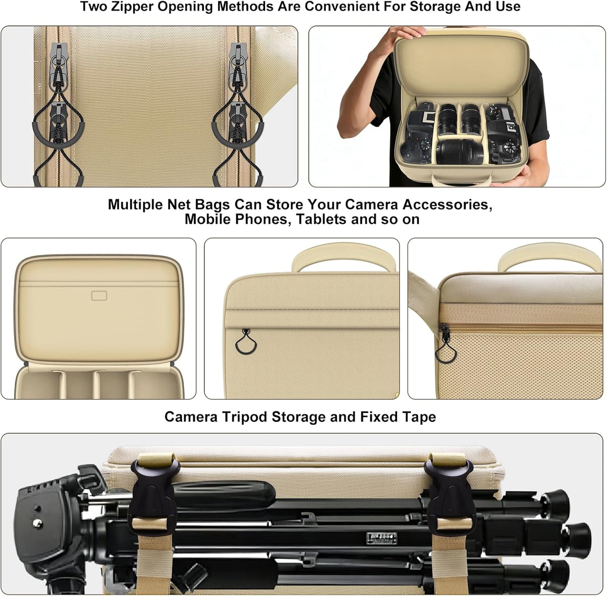 Camera Bag for Canon/Sony/Nikon DSLR SLR Camera and Multiple Lens(Black)