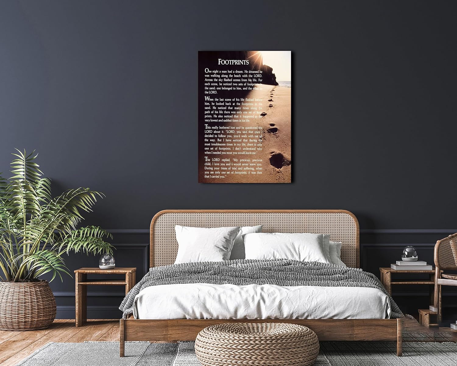 Footprints in the Sand Wall Art Decor, Footprints in the Sand Canvas Prints Wall Art, Inspirational Christian Poem Wall Poster Gift, Beach Picture Wall Art for Living Room Beach Office 28"Wx40"HInches