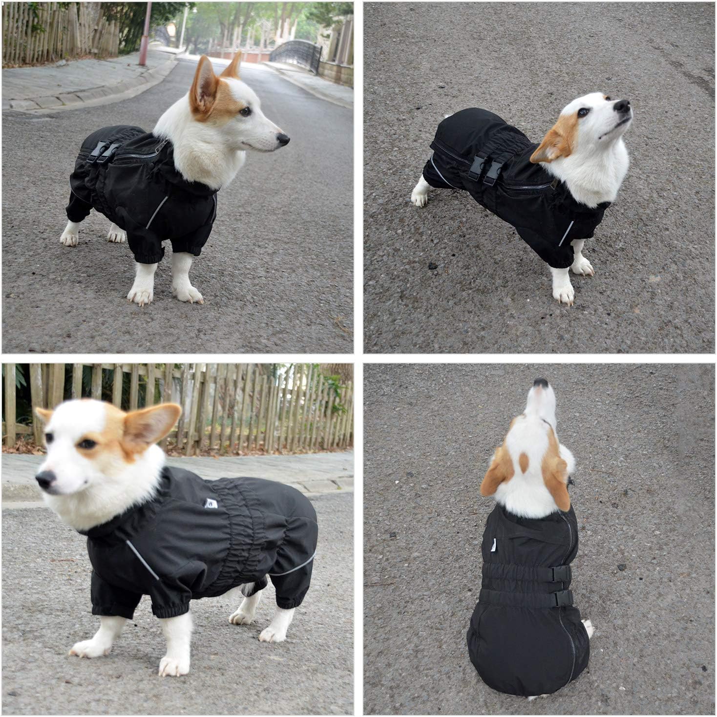 Lovelonglong Waterproof Dog Raincoat – 4-Leg Full Body Dog Rain Suit with Reflective Strips & Leash Opening, Outdoor Dog Jacket for Rainy Weather