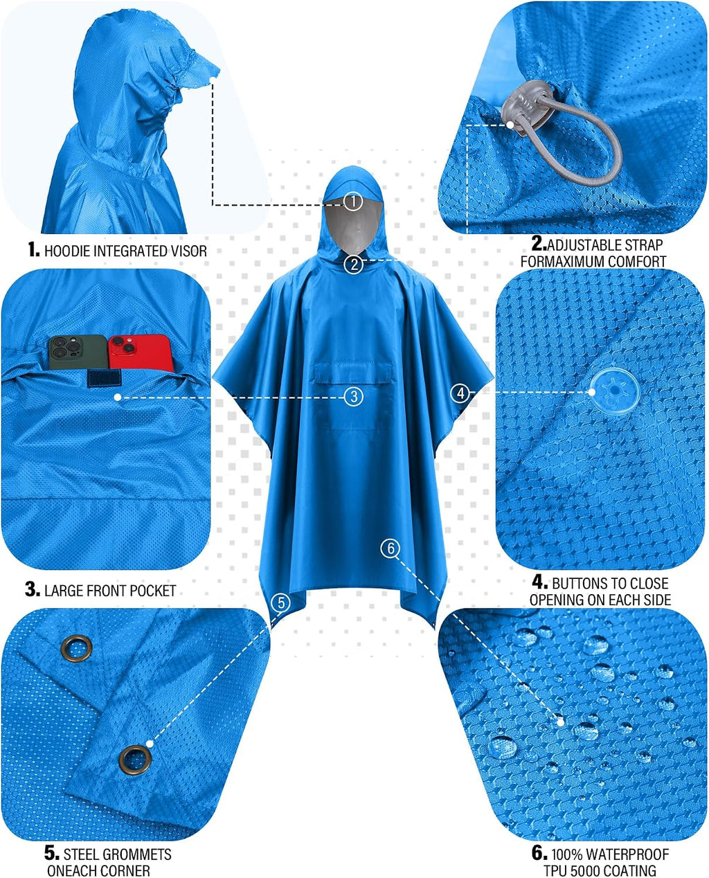 iCreek Hooded Rain Poncho Packable Waterproof Unisex Raincoat with Pocket