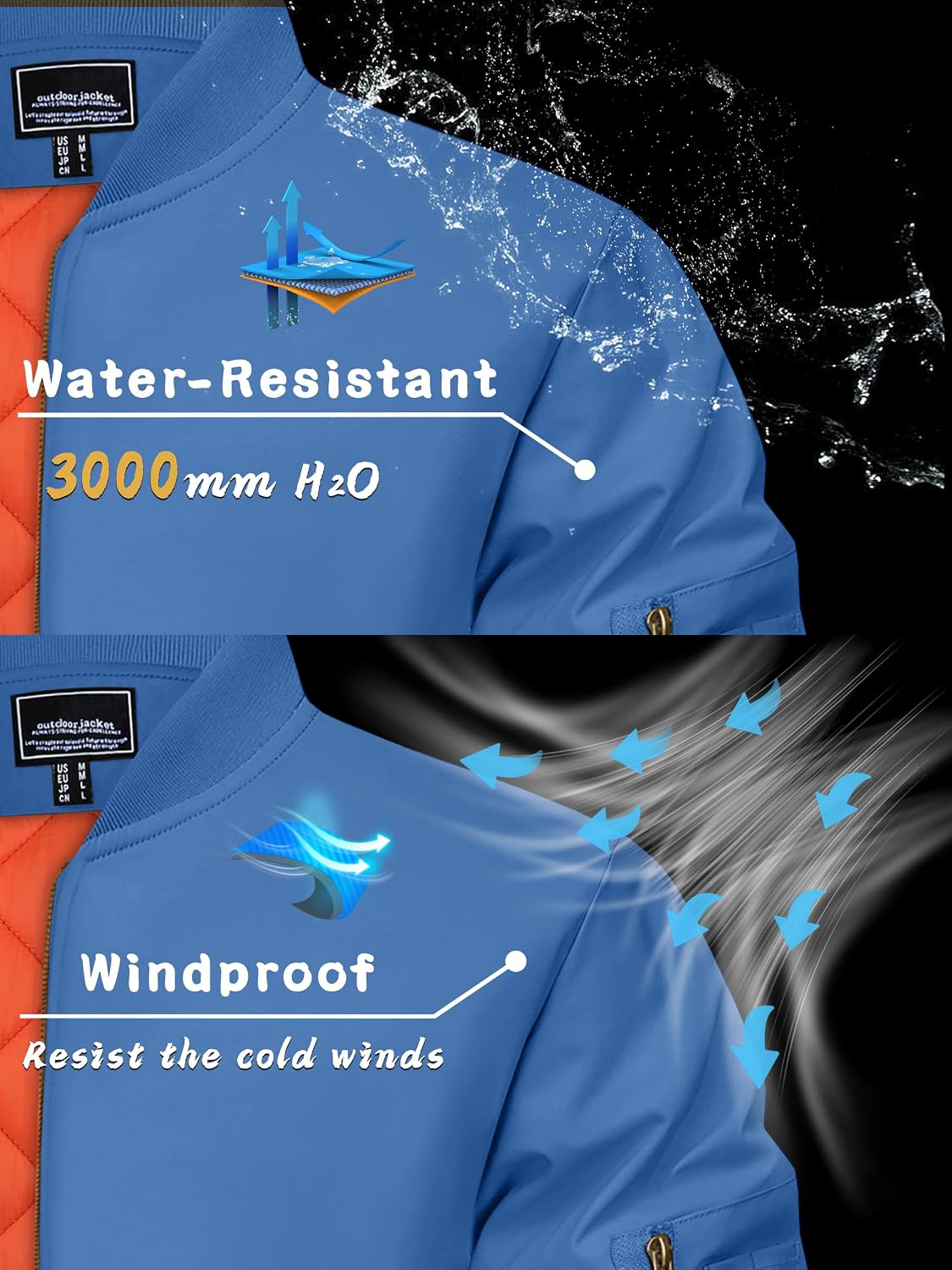 KEFITEVD Men's Bomber Jackets Winter Windbreaker Warm Full Zip Casual Coats