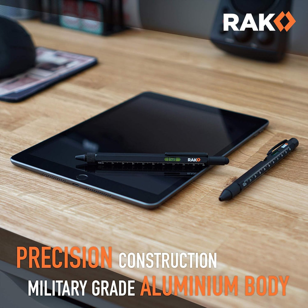 RAK Multitool Pen - Multi-Tool Pen Set 11 in 1, LED Light, Screwdrivers, Level, Ruler, Bottle Opener, and Stylus. Cool Gadgets Gifts for Men, Dad, EDC Tactical Pen Tool, Gift-Ready Box, Pack of 2