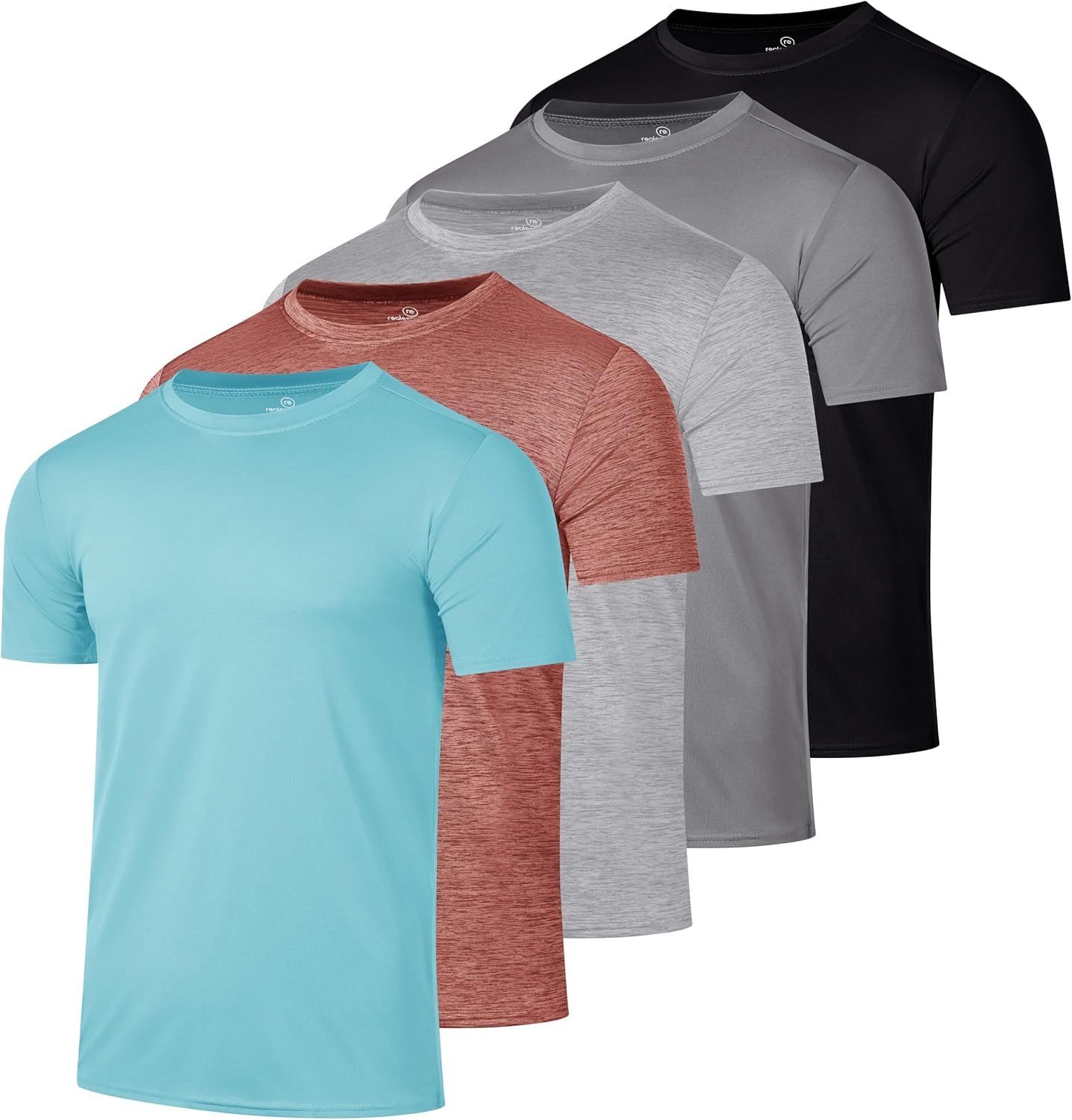 5 Pack Men's Dry Fit Workout T Shirts Crew Neck Athletic Gym Running Tees