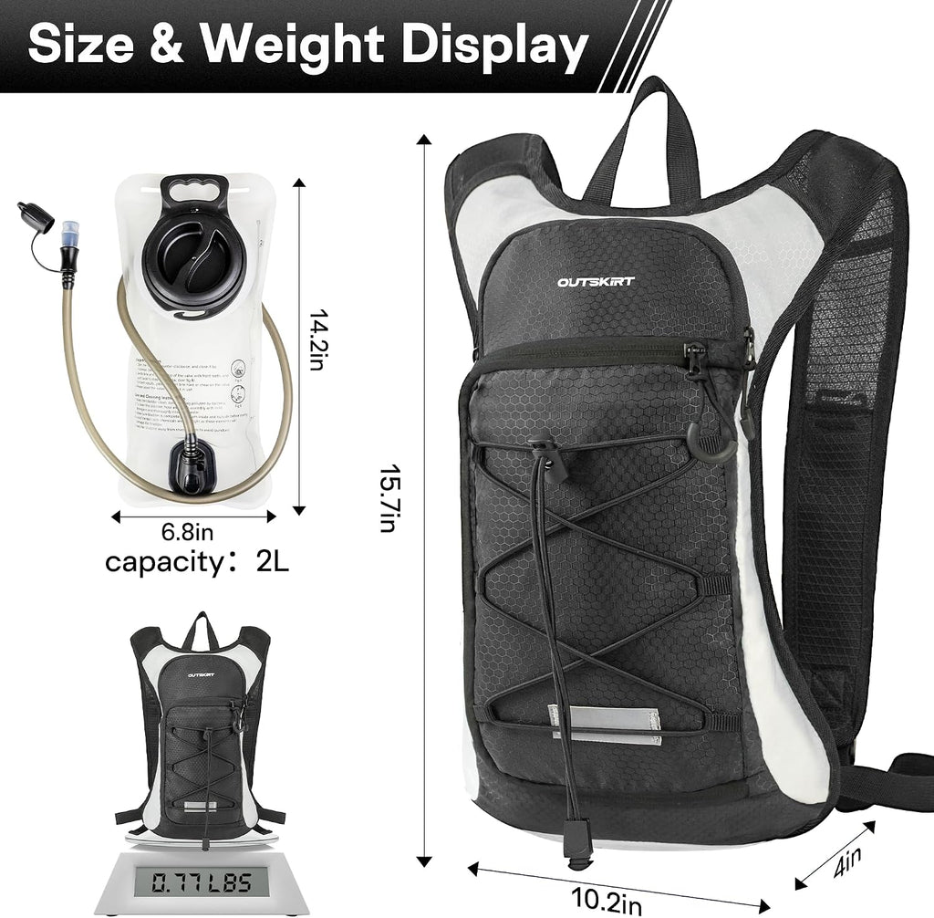 OUTSKIRT Hydration Backpack with 2L Water Bladder, Lightweight and Breathable Running Hydration Pack, Water Backpack for Hiking, Cycling, Trail Running, Marathons & Outdoor Adventures for Men Women