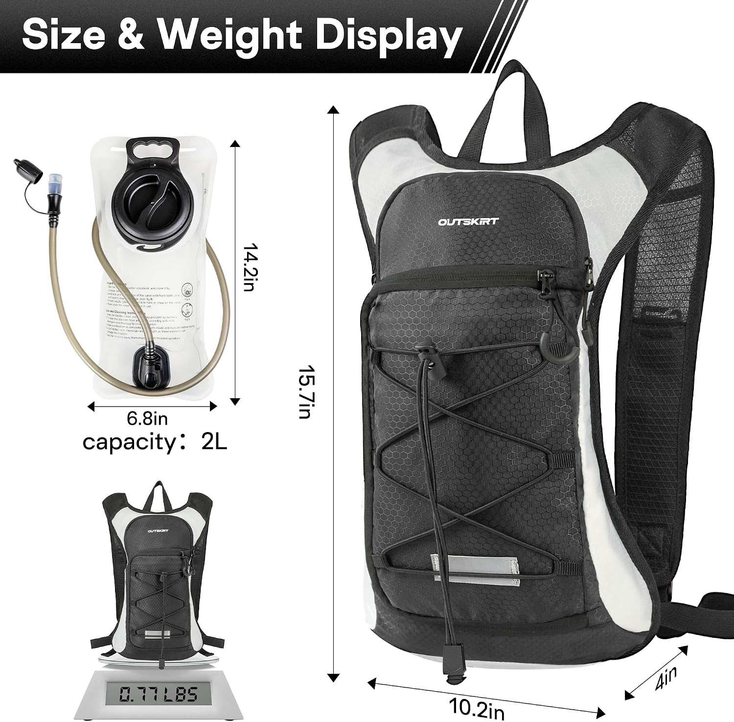 OUTSKIRT Hydration Backpack with 2L Water Bladder, Lightweight and Breathable Running Hydration Pack, Water Backpack for Hiking, Cycling, Trail Running, Marathons & Outdoor Adventures for Men Women
