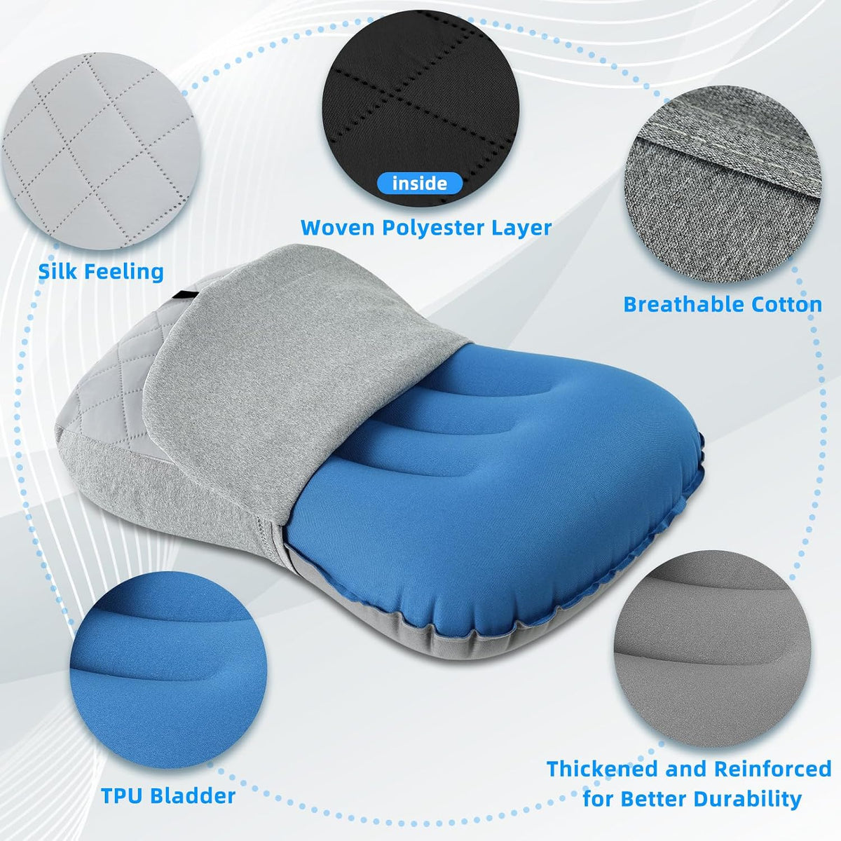 Crisonky Camping Pillow with Removable Cover, Ultralight Inflatable Pillow