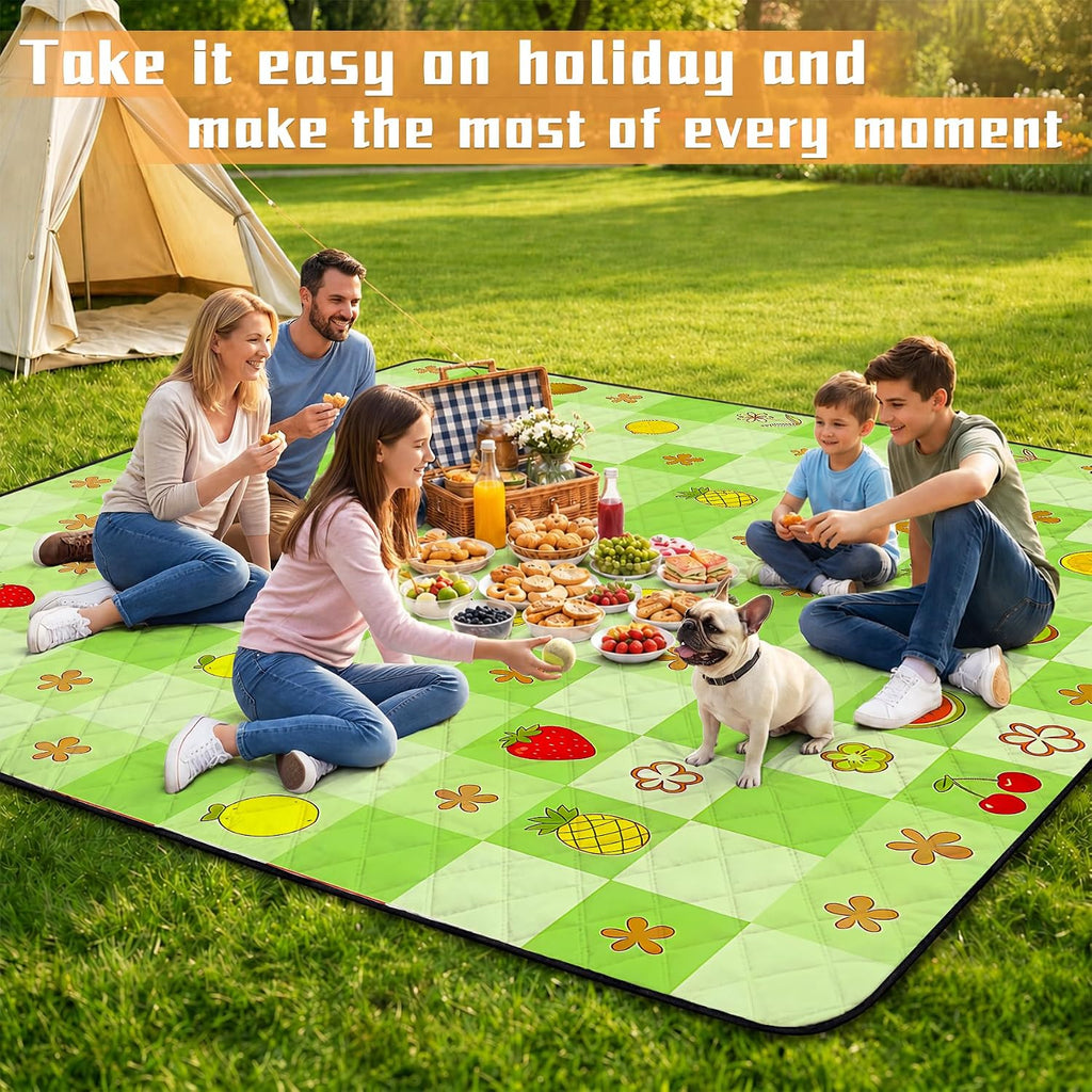 Picnic Blankets Outdoor Blanket,80"x 80" Extra Large Waterproof Sandproof Foldable Beach Blanket Grid Picnic Mat for Camping,Lawn,Park(Green)