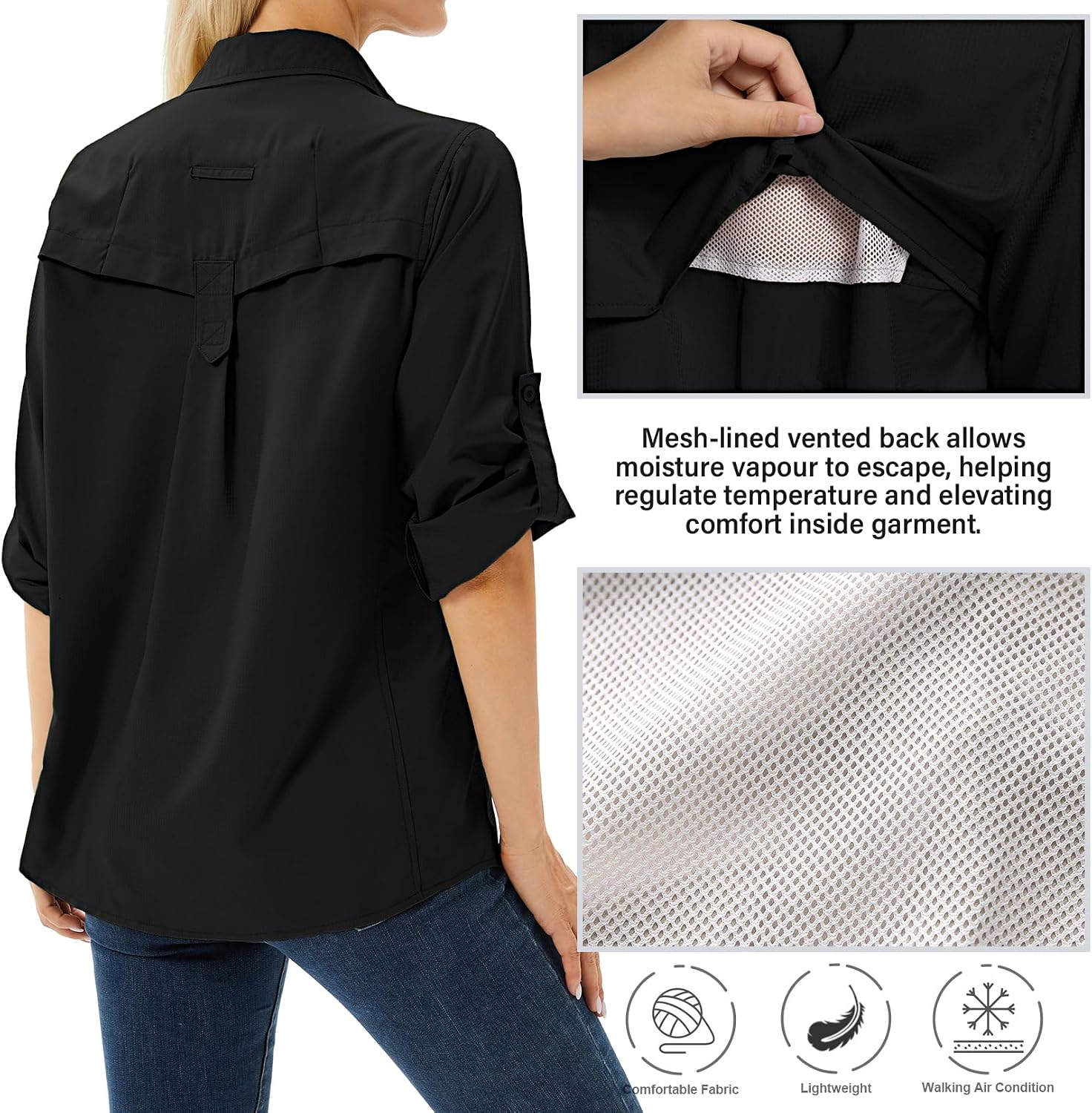 Women's UPF 50 Long Sleeve Sun Protection Safari Fish Hiking Shirts