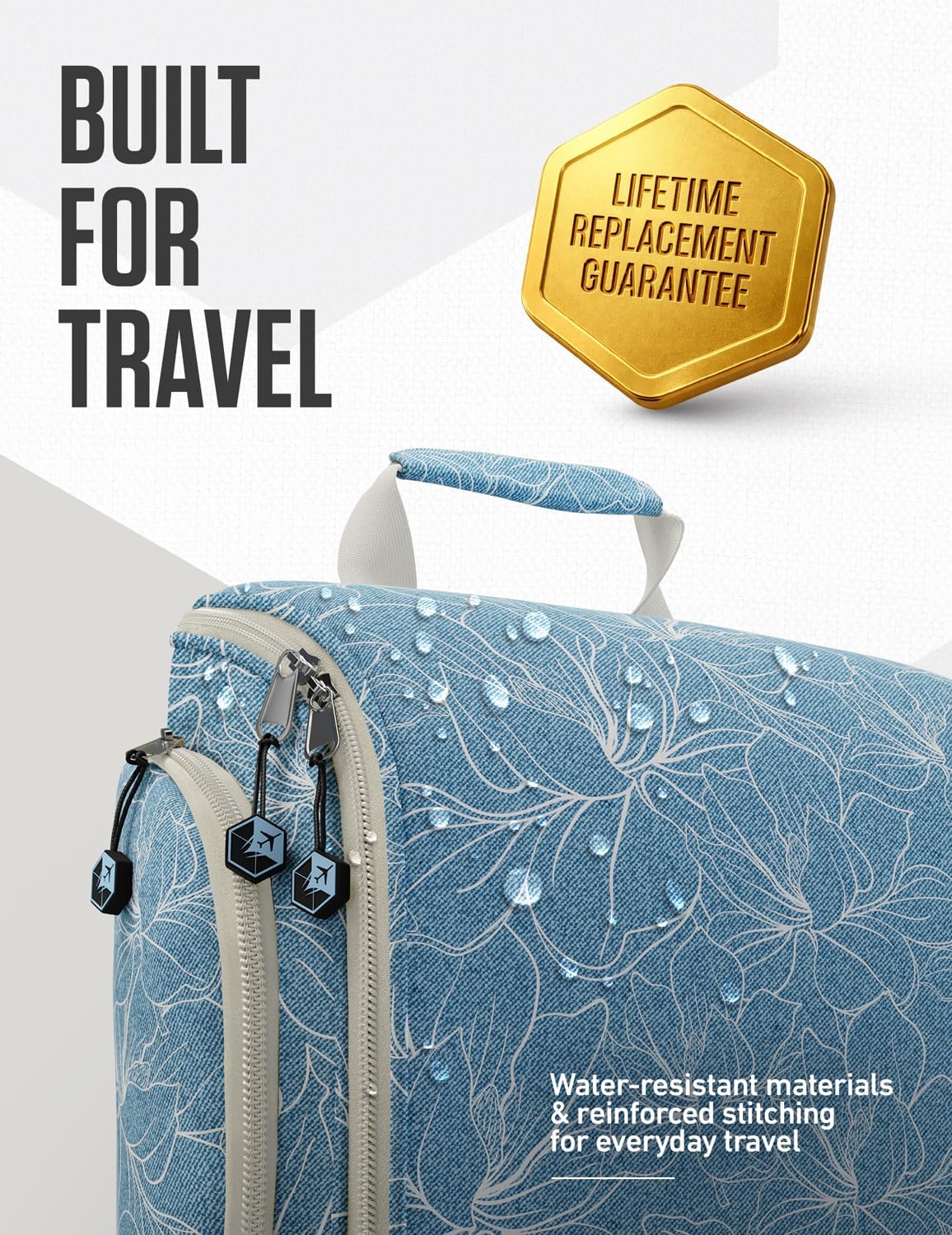 VENTURE 4TH Hanging Travel Toiletry Bag, 17 Compartments - Blue Flowers