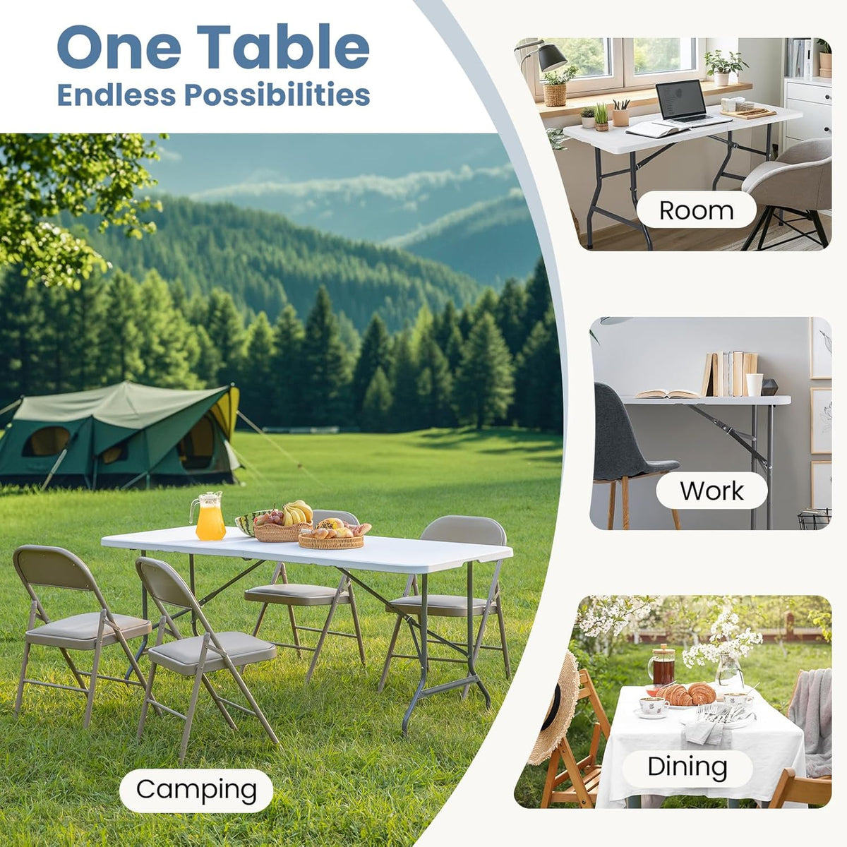 Sweetcrispy 8 FT Folding Picnic Table, Easy to Fold and Store