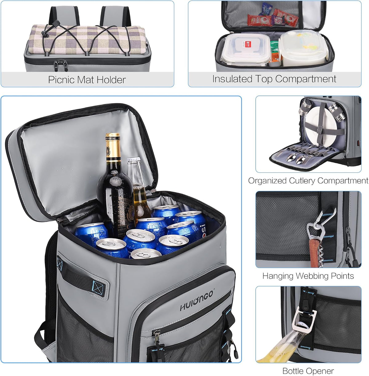 Hulongo Large Waterproof Insulated Cooler Backpack, 30L, 48Cans