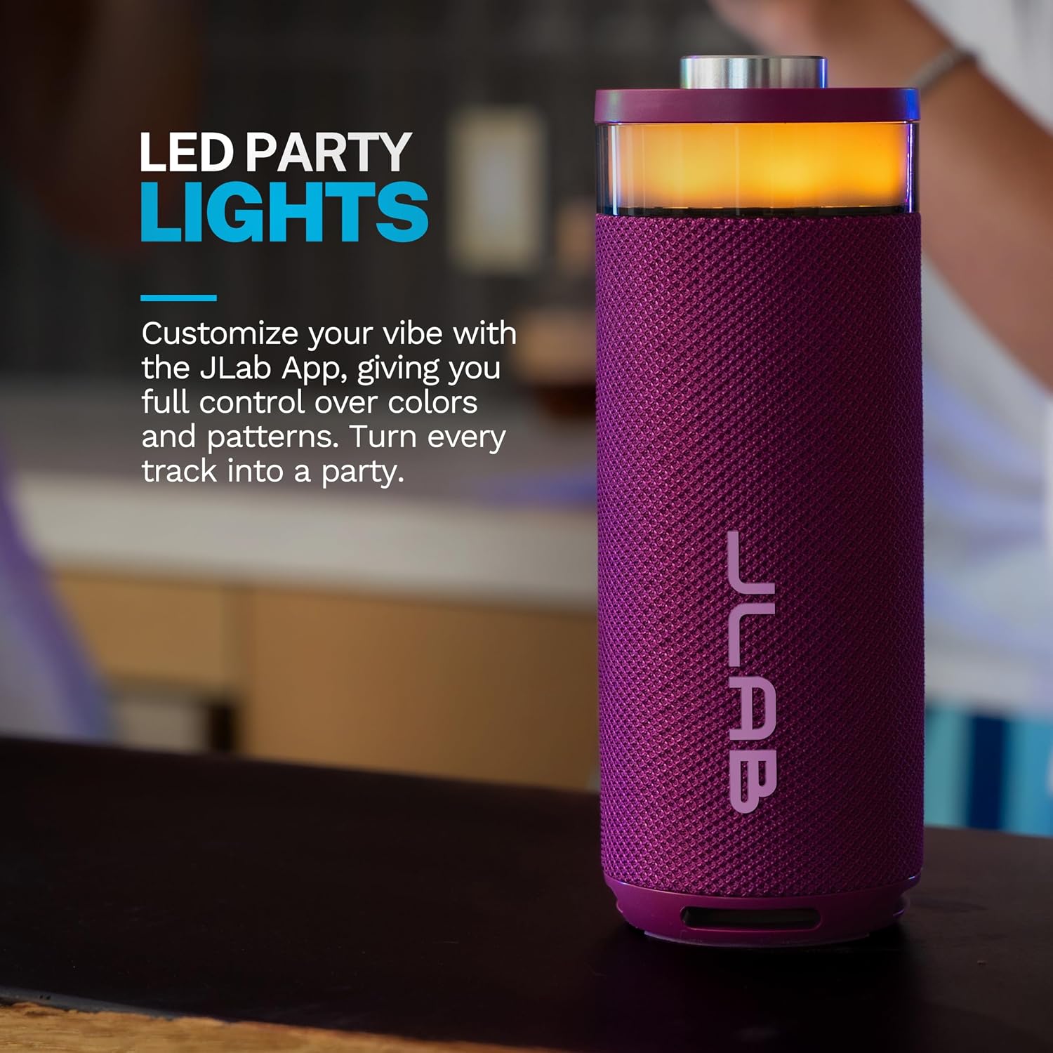 JLab, Go Party, Portable Bluetooth Speaker, Waterproof, RGB Lighting, LabSync, Mulberry