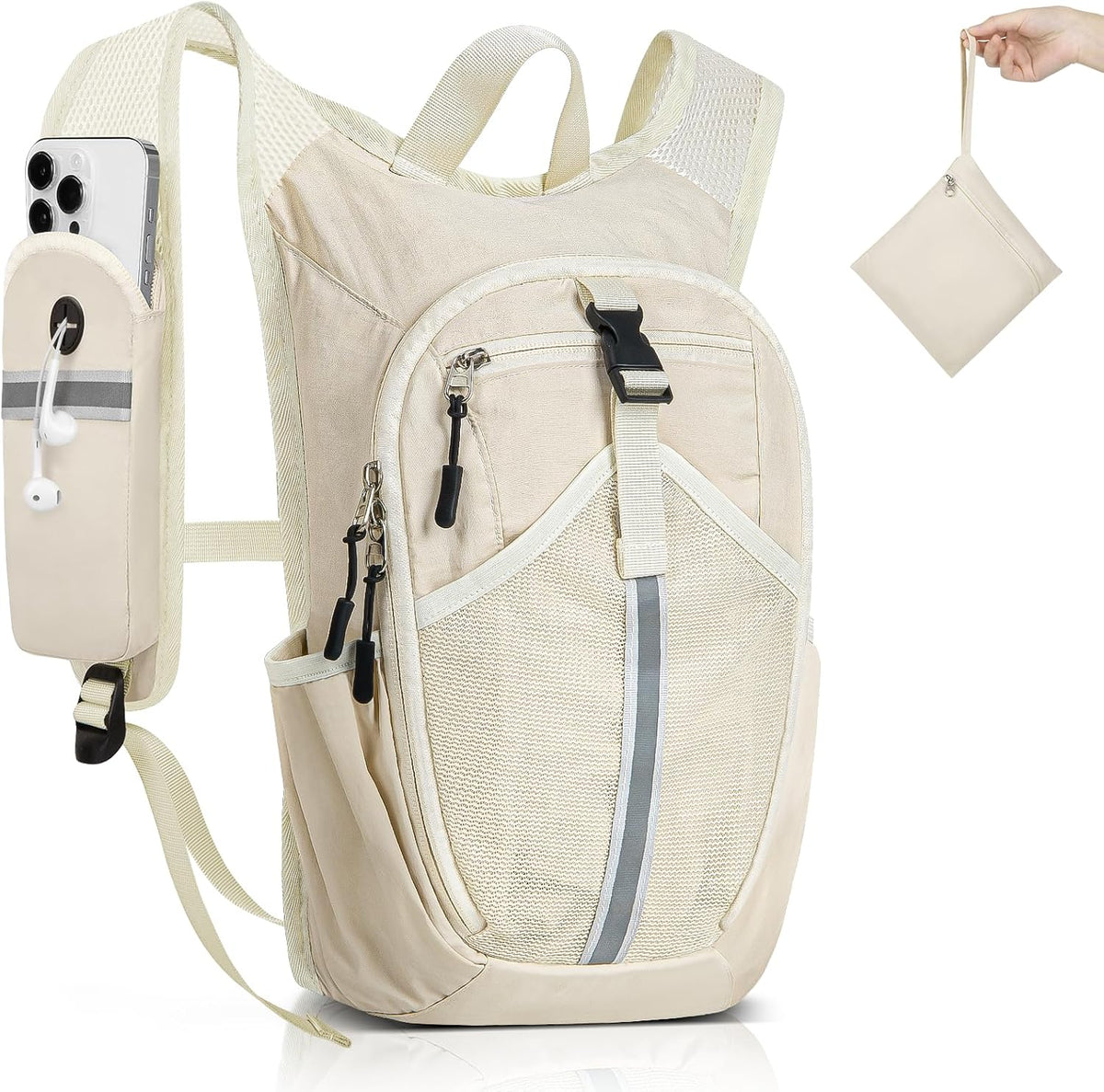 Small Hiking Backpack 10L- Lightweight Packable Foldable Backpack for Travel Camping Outdoor Commute, Compact Rucksack for Women Men(Beige)