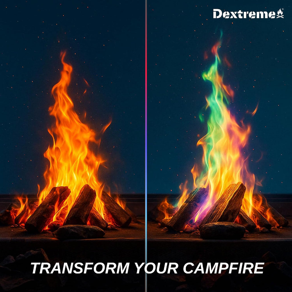 Dextreme Fire Color Changing Packets - Fire Color Packets, Color Changer for Campfires, Fire Pits, and Fireplaces, Longer Lasting Burn Time, Safe and Non-Toxic (50 Pack)