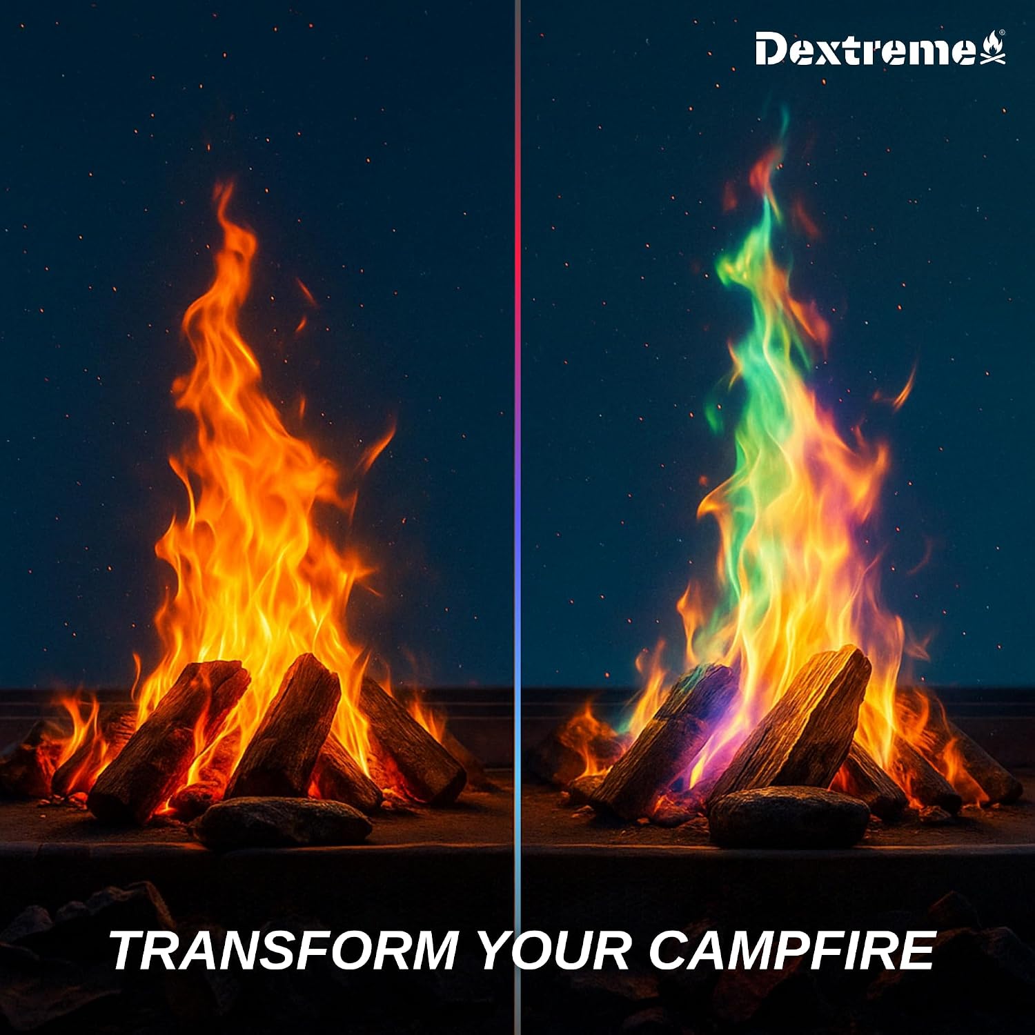 Dextreme Fire Color Changing Packets - Fire Color Packets, Color Changer for Campfires, Fire Pits, and Fireplaces, Longer Lasting Burn Time, Safe and Non-Toxic (50 Pack)
