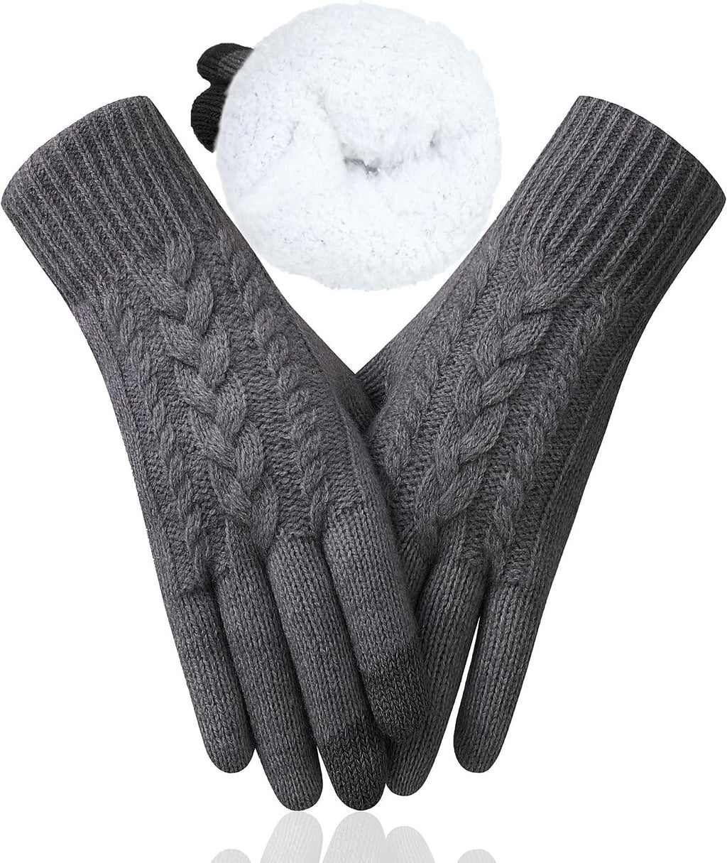 Winter Gloves for Women, Touch Screen Cold Weather Thermal Warm Knit Glove with Thick Fleece Liners Christmas Gifts