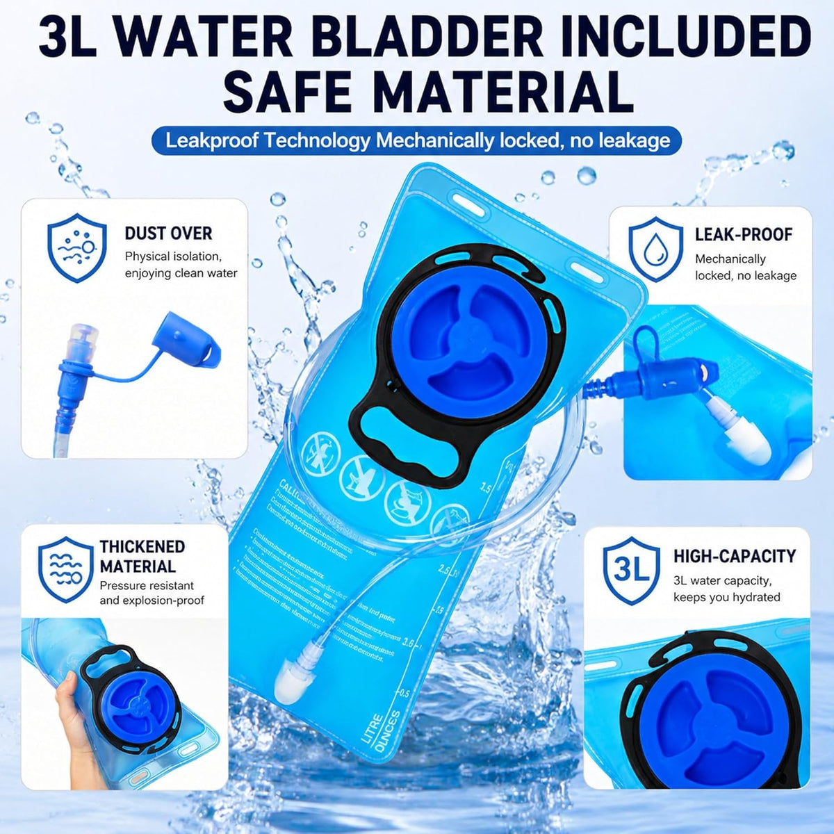 Zavothy Rave Hydration Backpack with 3L Bladder, Colorful Festival Hydration Pack with Side Pockets, Lightweight Water Backpack for EDM, Music Festivals, Hiking & Cycling