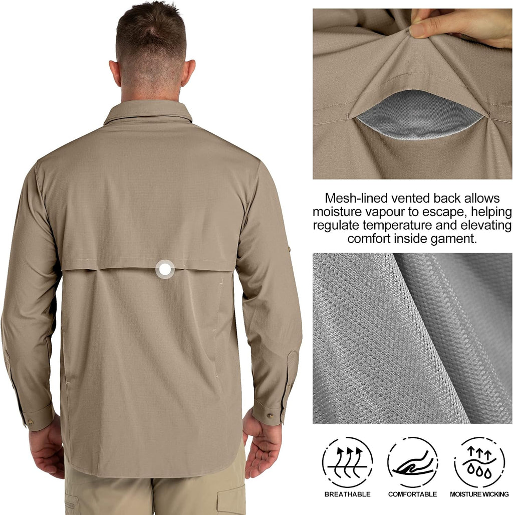 33,000ft Men's UPF 50+ UV Protection Long Sleeve Hiking Shirts Breathable Quick Dry Fishing Shirts for Safari, Outdoor