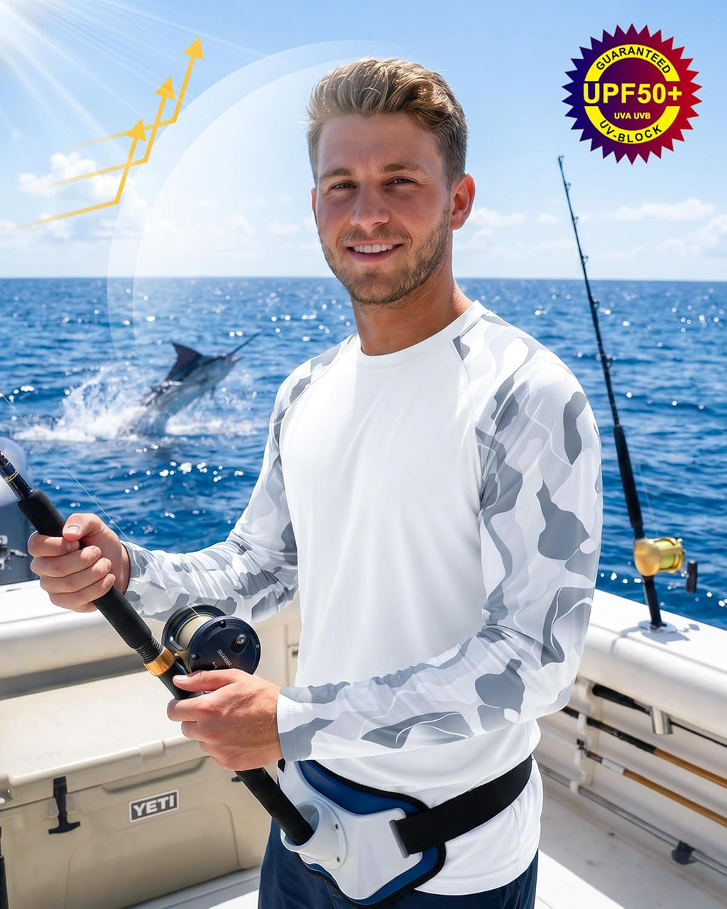 FISHEAL Men's Long Sleeve Fishing Shirts, UPF 50+ Camo Sun Protection Rash Guard, UV Shirt for Swimming Hunting Outdoor