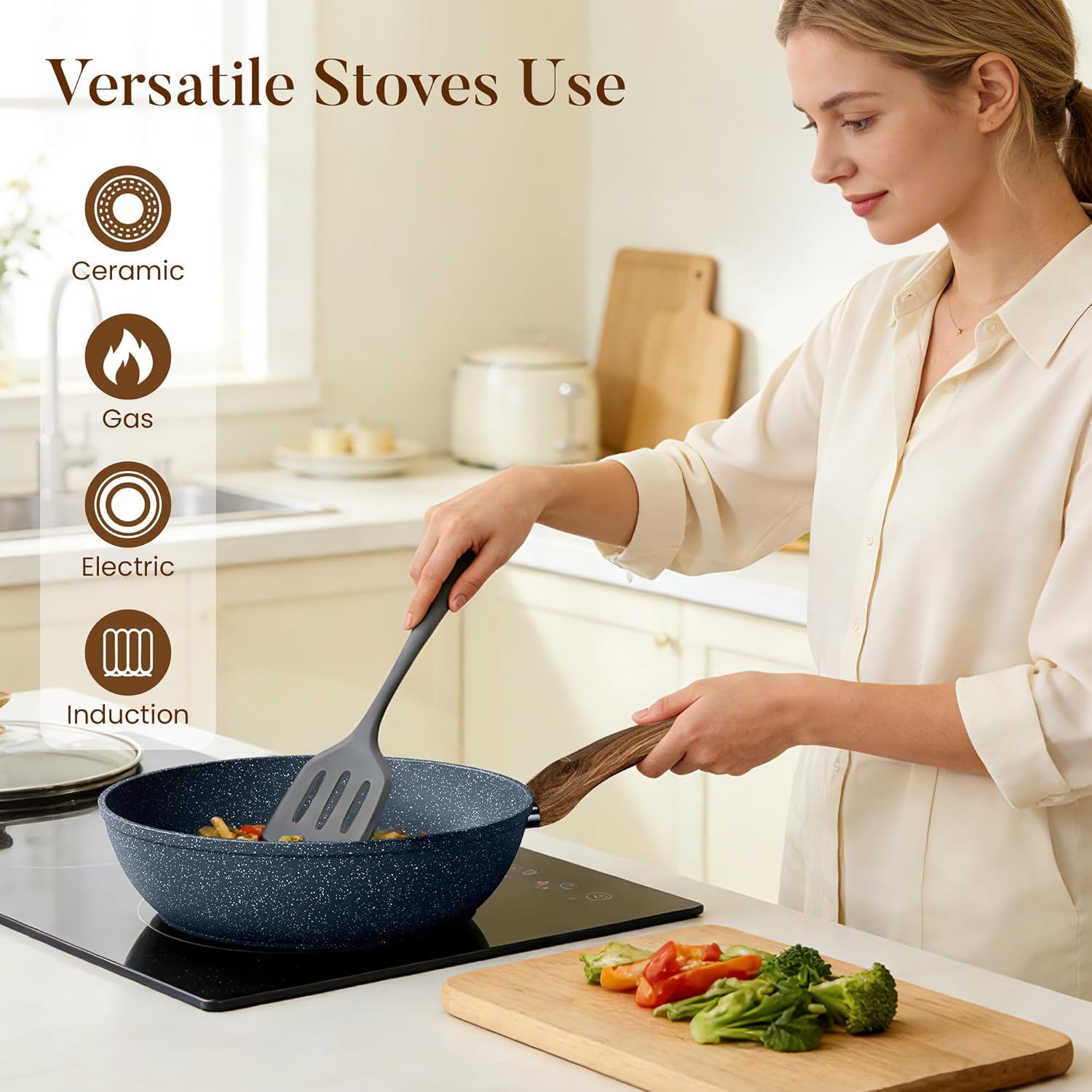 Kitchen Academy Blue Pots and Pans Set Non Stick, 12Pcs Induction Cookware