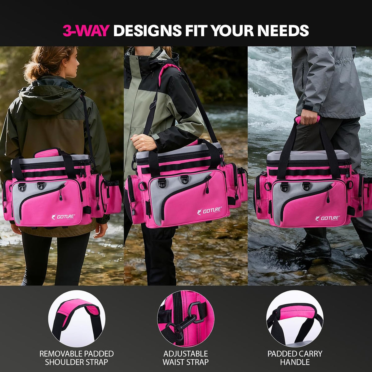 Goture Pink Fishing Rod and Reel Combos with Cooler Tackle Bag,6FT-9FT
