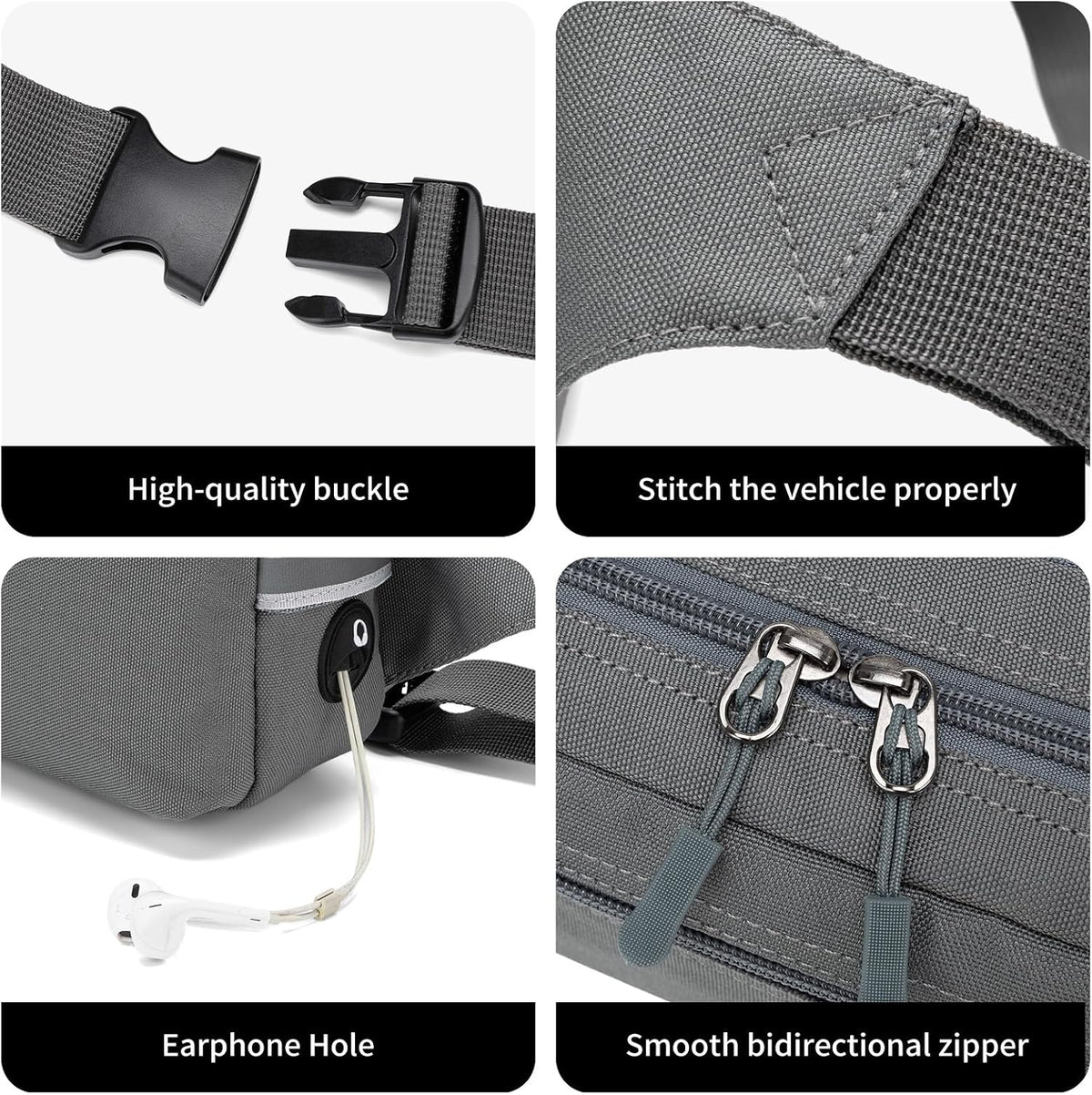 Mini Hiking Waist Bag, 3-Pocket 1.7L RFID Blocking Fanny Pack for Men Women (Grey)