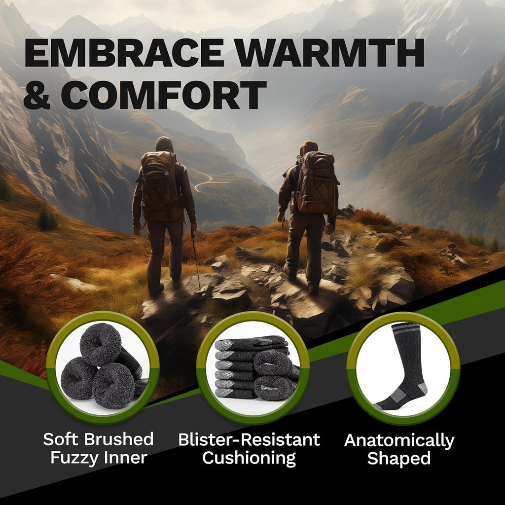 Alvada Mens Merino Wool Crew Socks Thermal and Warm Socks for Winter Work Hiking Running 3 Pairs