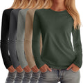 Huukeay 5 Pack Women's Crew Neck Long Sleeve Shirts