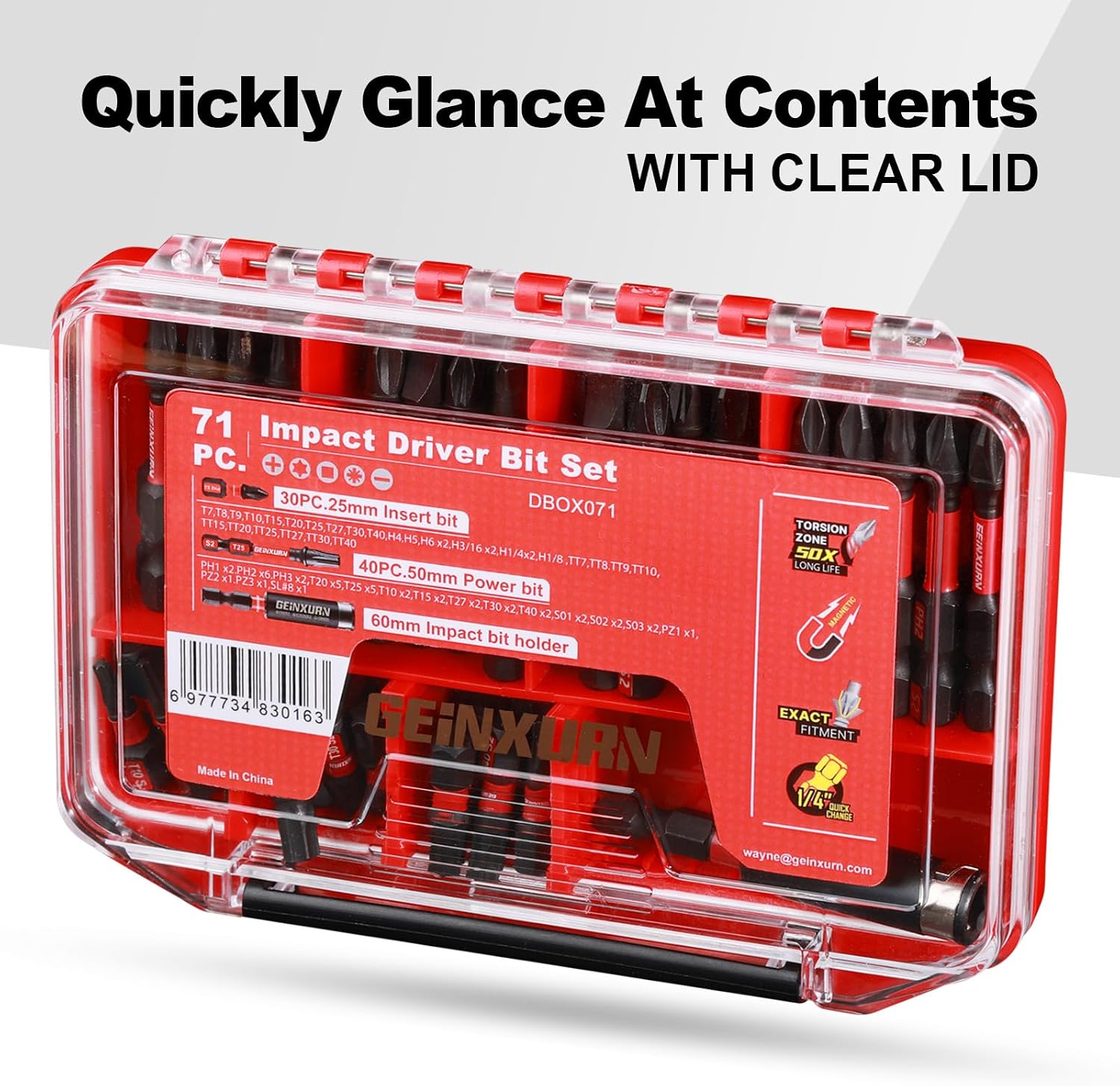 Geinxurn 71pieces Impact Screwdriver Bits Set, Magnetic S2 Steel Multi Insert Power Bits Tips with Impact Bit Holder with Storage Box