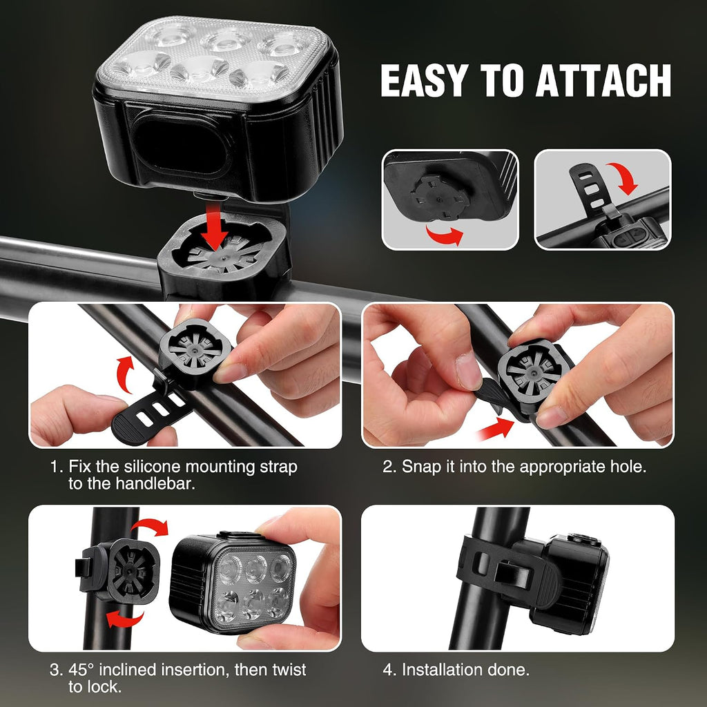 WORKPRO Bike Lights Set [8+13 Modes], Rechargeable Bicycle Light Set Ultra Bright, IP65 Waterproof Bike Lights for Night Riding, 1200mAh Bike Headlight and Tail Light Reflectors