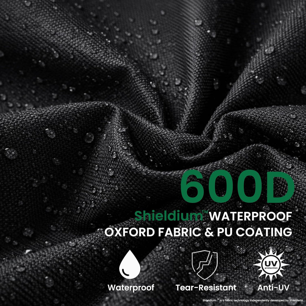 12-14 FT Kayak Cover, Made of 600D Oxford Fabric with a Cotton Lining. Features a Full-Coverage Design, Complete with Zippers and Fluorescent Straps.Suitable for Both Indoor and Outdoor Storage