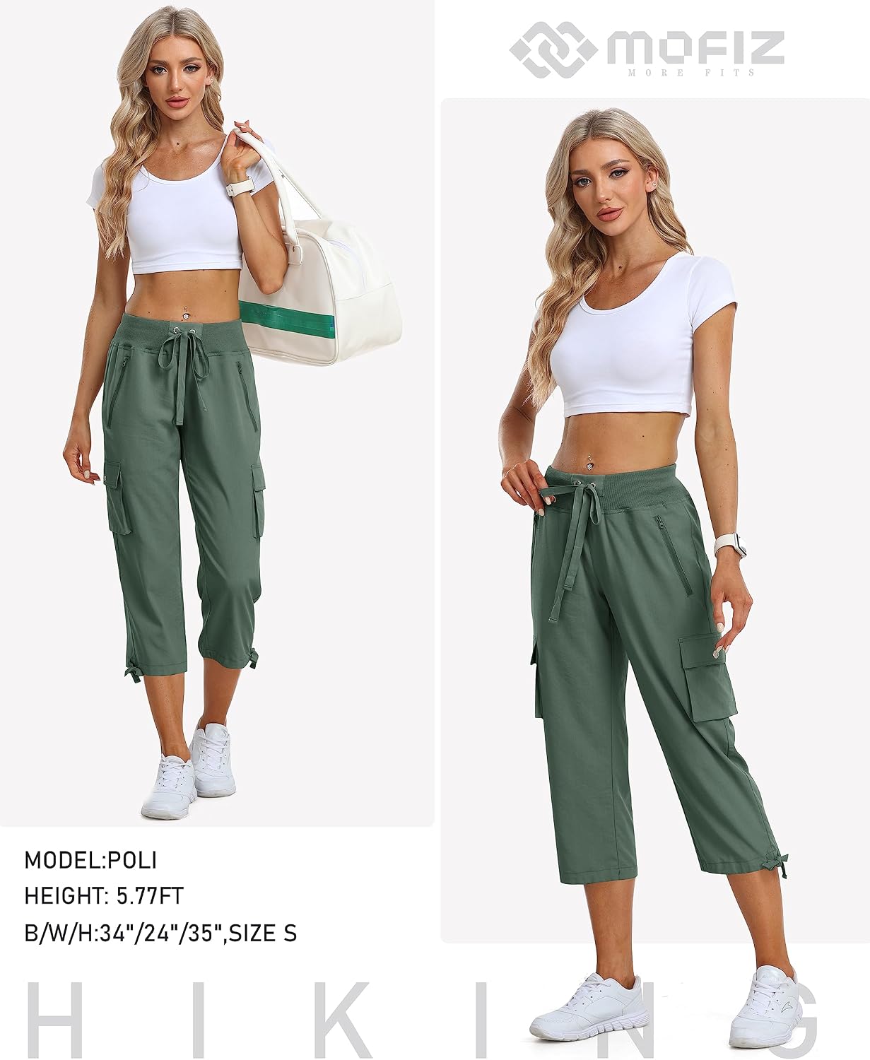 MoFiz Women's Cargo Capris Pants Loose Fit Casual Hiking Pants Lightweight Quick Dry Travel Summer Pants for Women