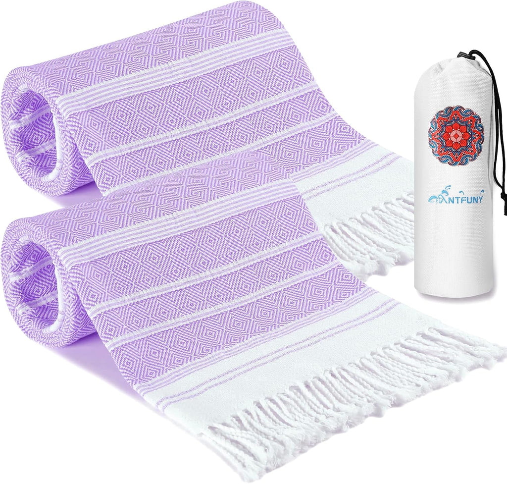2 Pack Turkish Beach Towel Vacation Essentials Quick Dry Sand Free Soft Absorbent Adult Oversized Bath Pool Swim Long Wide Stripe Towel Sound Cloud Linen Sandfree Chamoi Mat Summer Thing Thin Travel