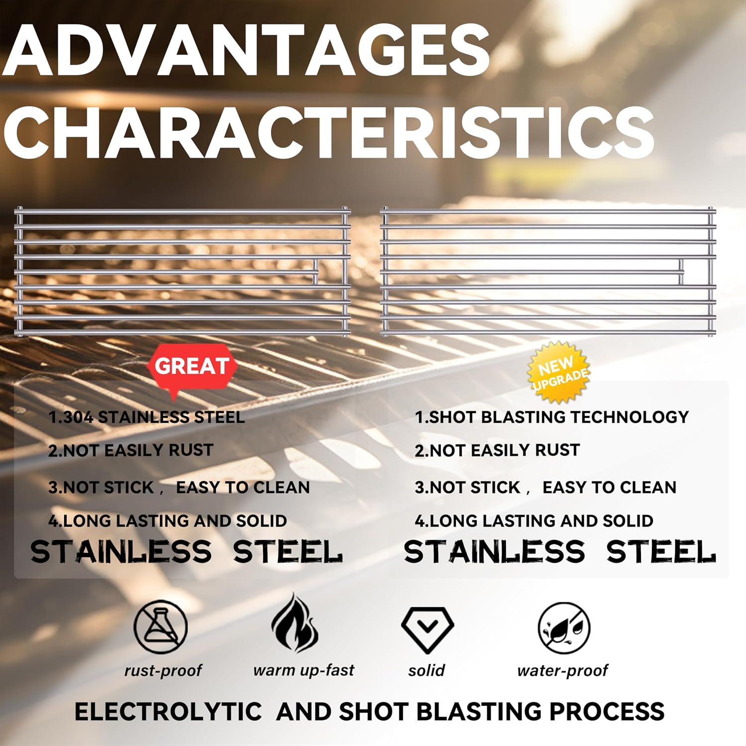 1 Pack 7mm 304 Stainless Steel BBQ Cooking Grill Grate Replacement Part for Bull 16517,BBQ Angus 47628, Brahma, Lonstar Select, Outlaw Steer Premium, Lonestar Select,7 Burner Premium,65073 and More