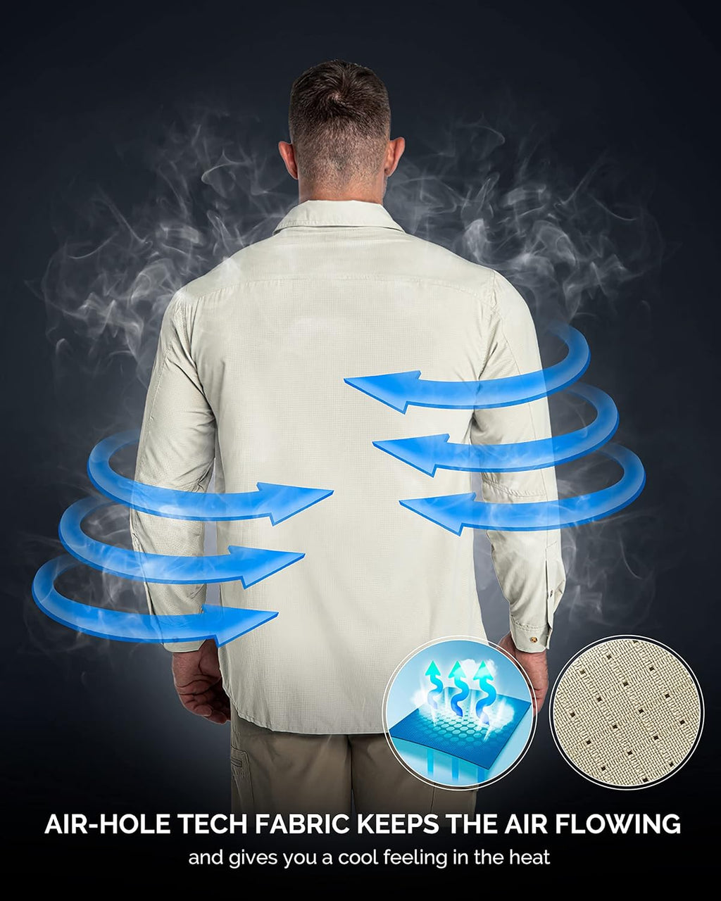 33,000ft Men's Long Sleeve Sun Protection Shirt UPF 50+ UV Quick Dry Cooling Fishing Shirts for Travel Safari Camping Hiking