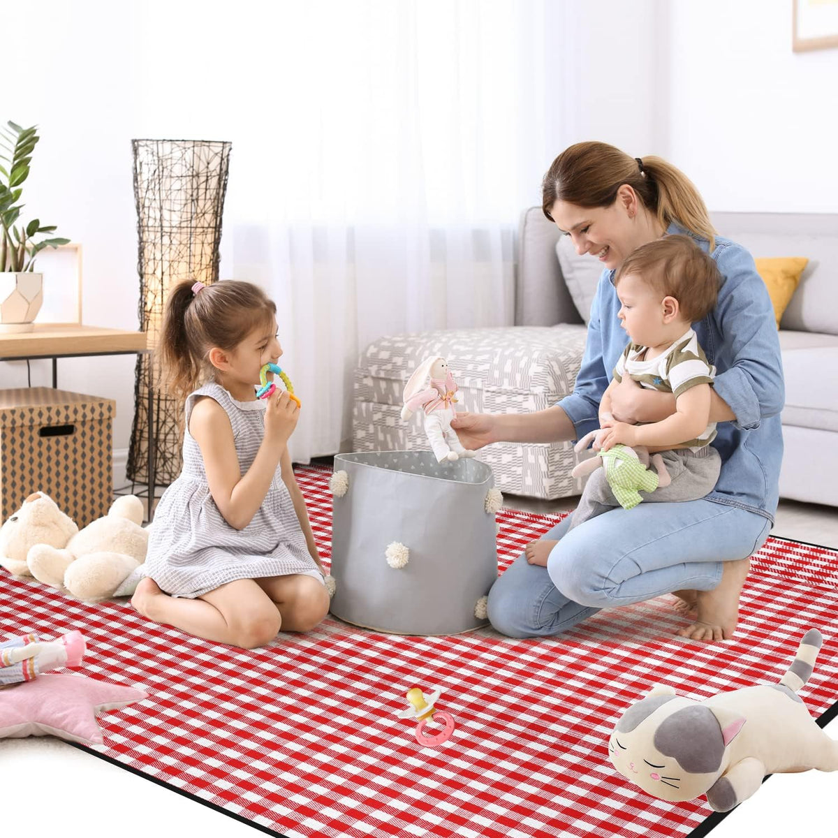 Extra Large Picnic Blanket, 80 x 60 in Waterproof Beach Mat, Red Plaid