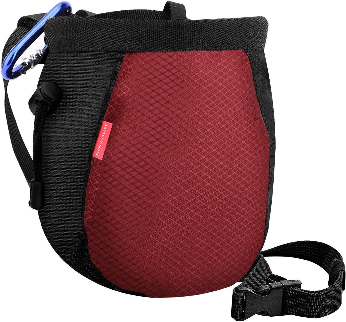 Rhino Valley Climbing Chalk Bag, No Leak Drawstring Chalk Bag with Adjustable Belt, Carabiner Clip and Zippered Pockets Chalk Bag for Rock Climbing, Cross Fit, Weight Lifting & More