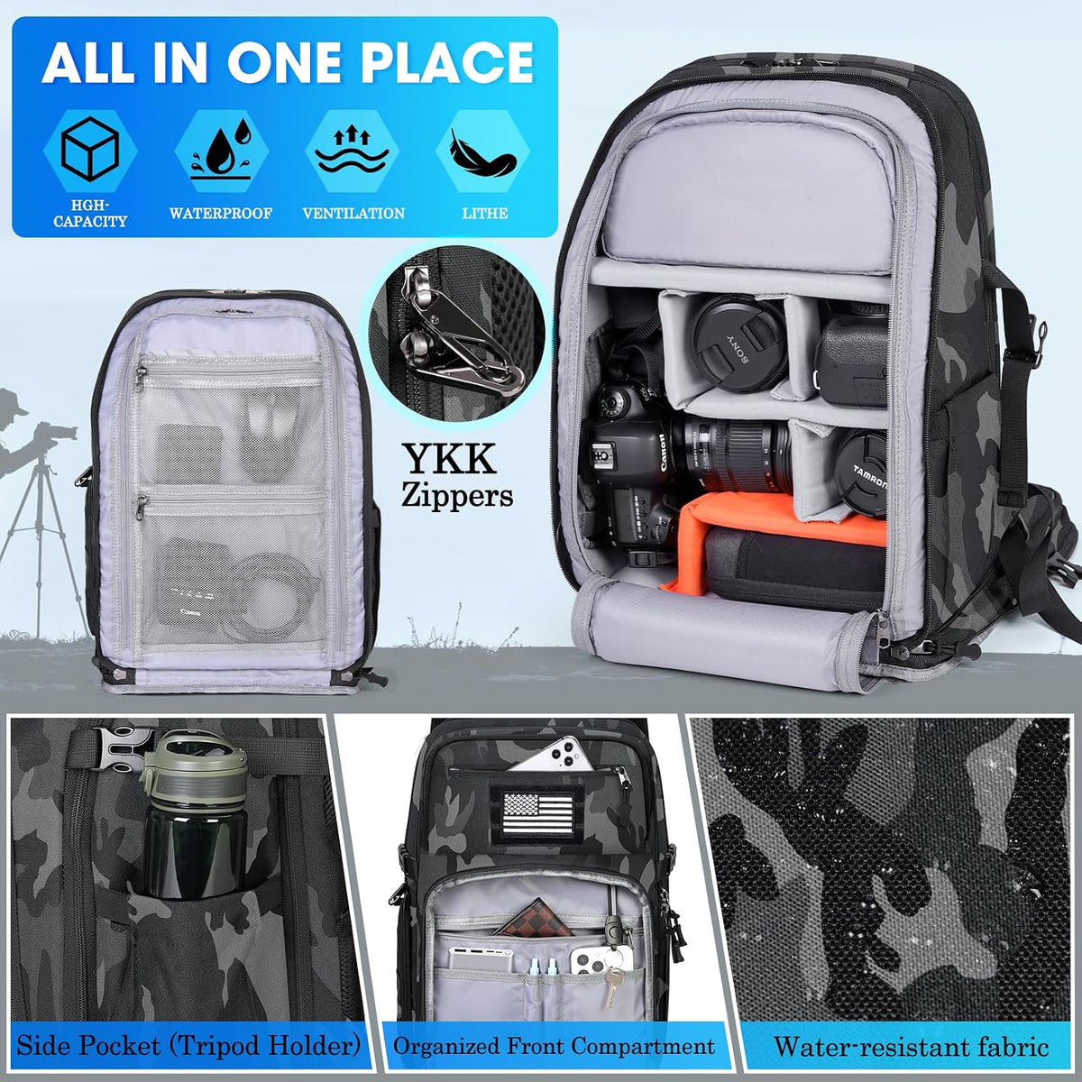 SDYSM Waterproof Camera Backpack 15.6 Inch,Camera Bags for Photographers