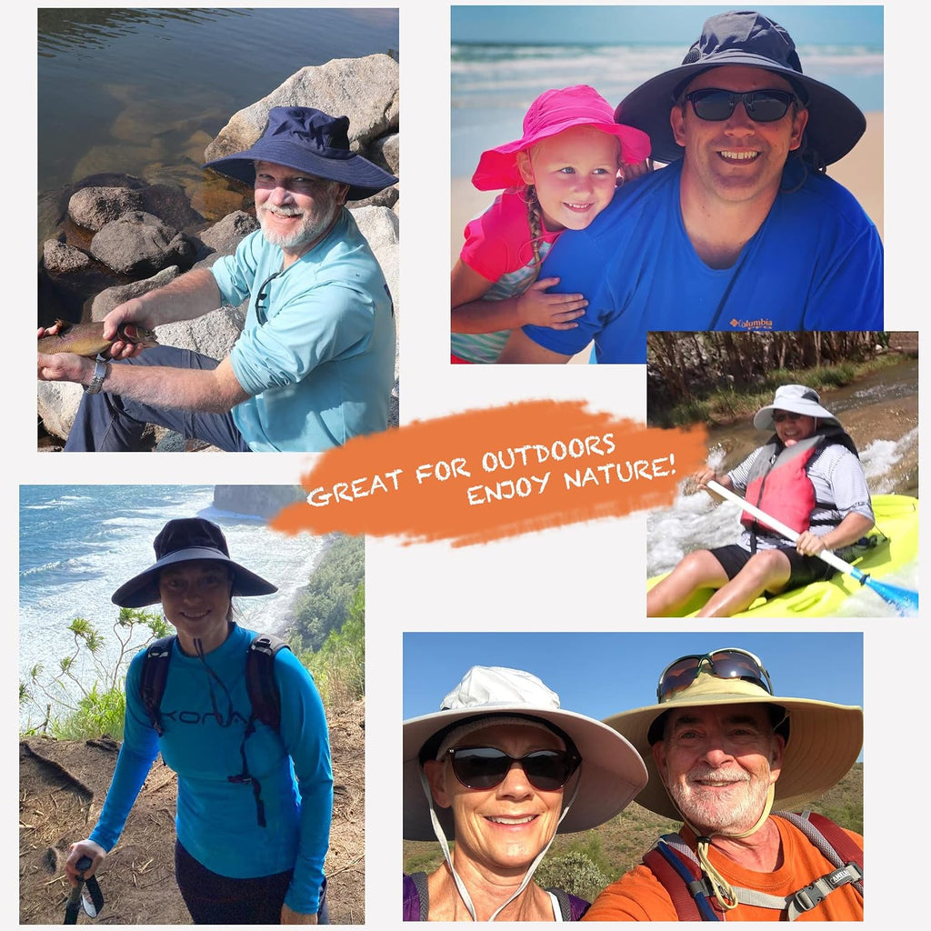 Sun Hats for Men Women UPF 50+ Wide Brim Bucket Hat Waterproof Packable Cowboy Hat for Fishing Beach Safari Gardening Golf