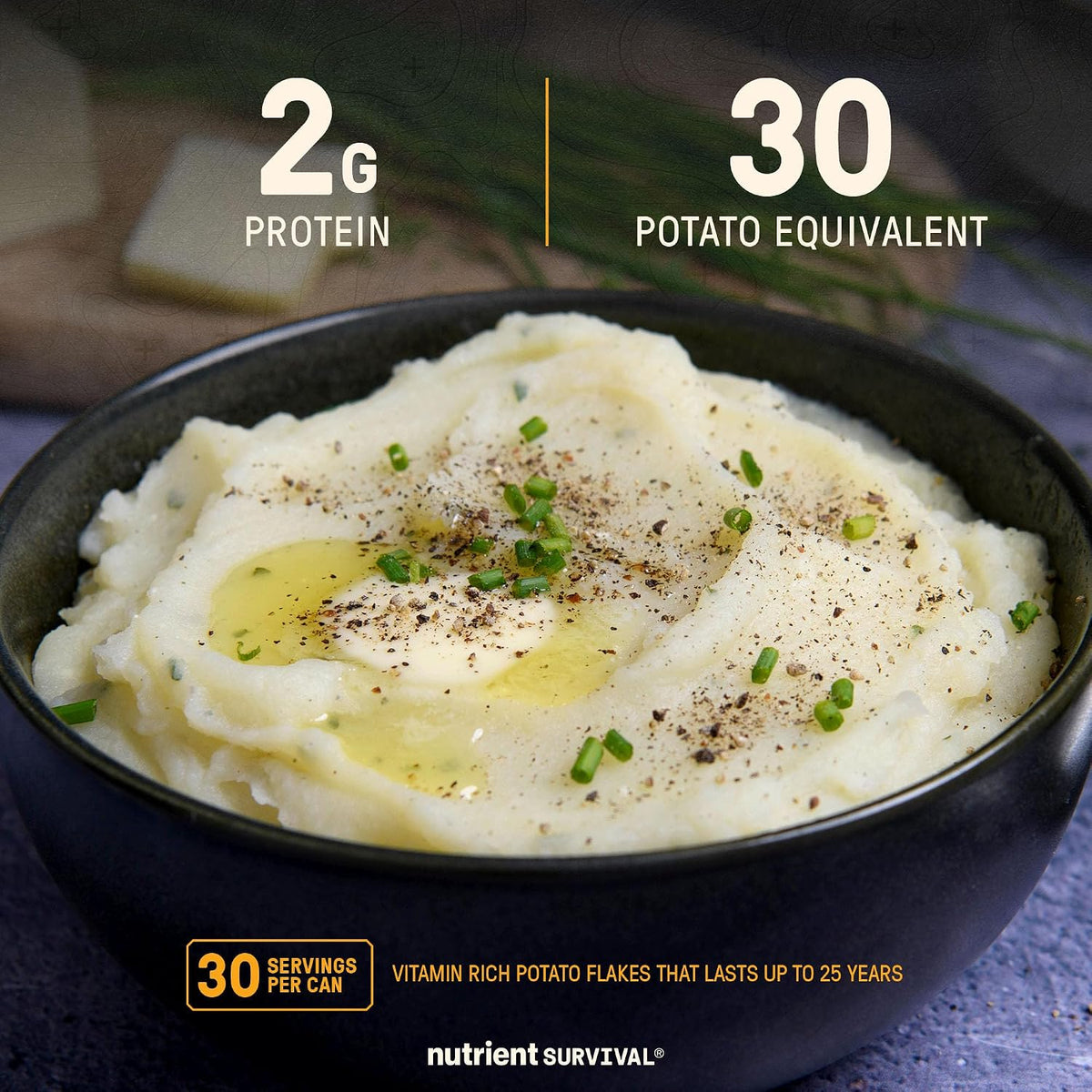 Nutrient Survival Potato Flakes, Powdered Vitamin Potato (30 Servings) for Mashed Potatoes, Soups, Emergency Food Supply & Camping Supplies, 38 Nutrients, Shelf Stable Up to 25 Years, One Can