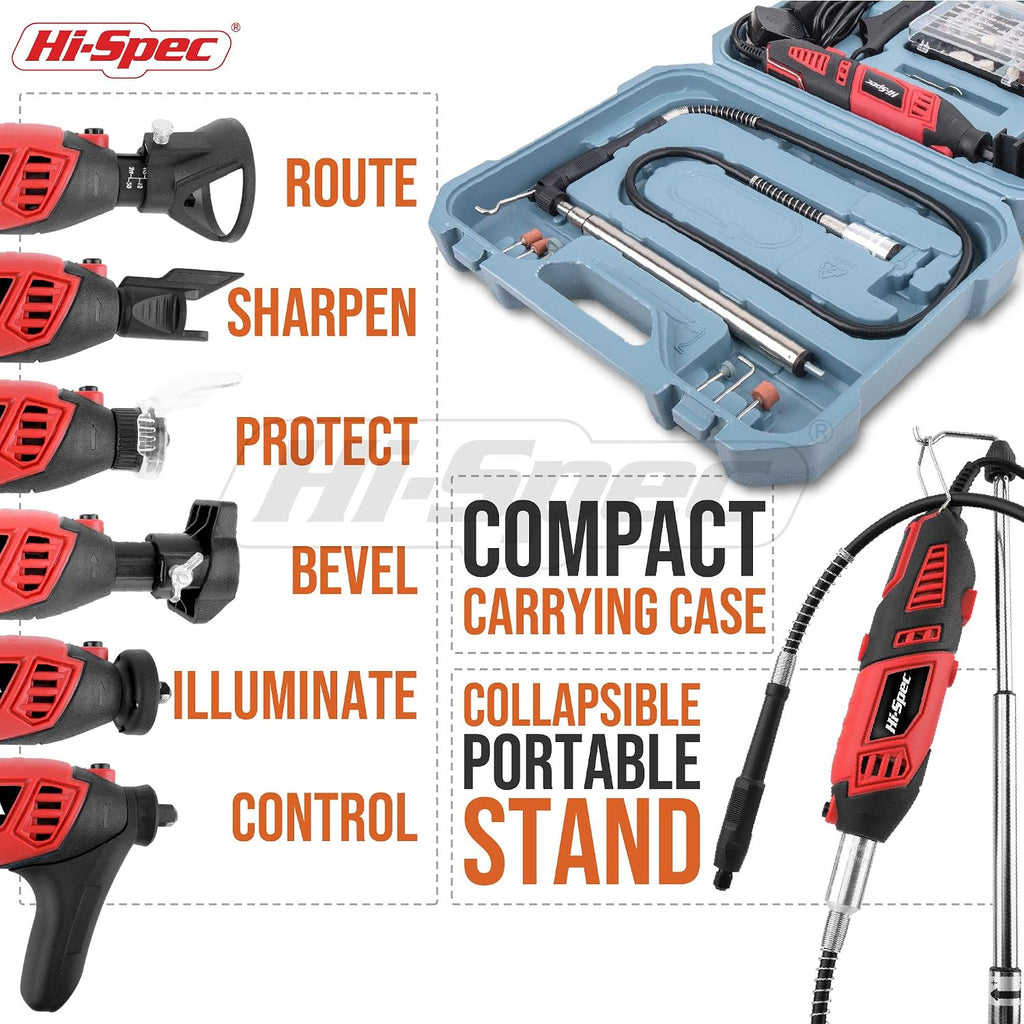 Hi-Spec Corded Rotary Tool Kit for Cutting, Grinding and Sanding with Bits
